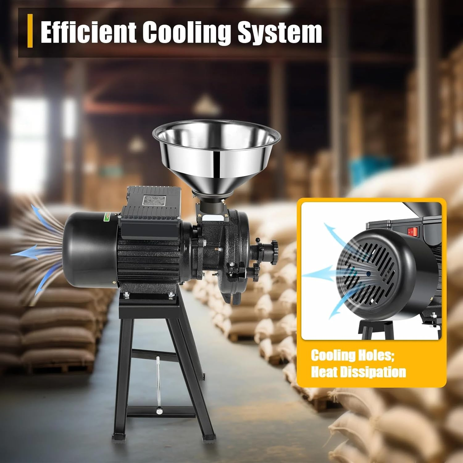 Electric Grinder, Grinder Mill Electric Grain Corn Wheat Feed/Flour Dry Wet Cereal Machine, Ultra-Fine Powder Grinding Machine, Cereals Grinder Rice Corn Grain Coffee Wheat with Funnel