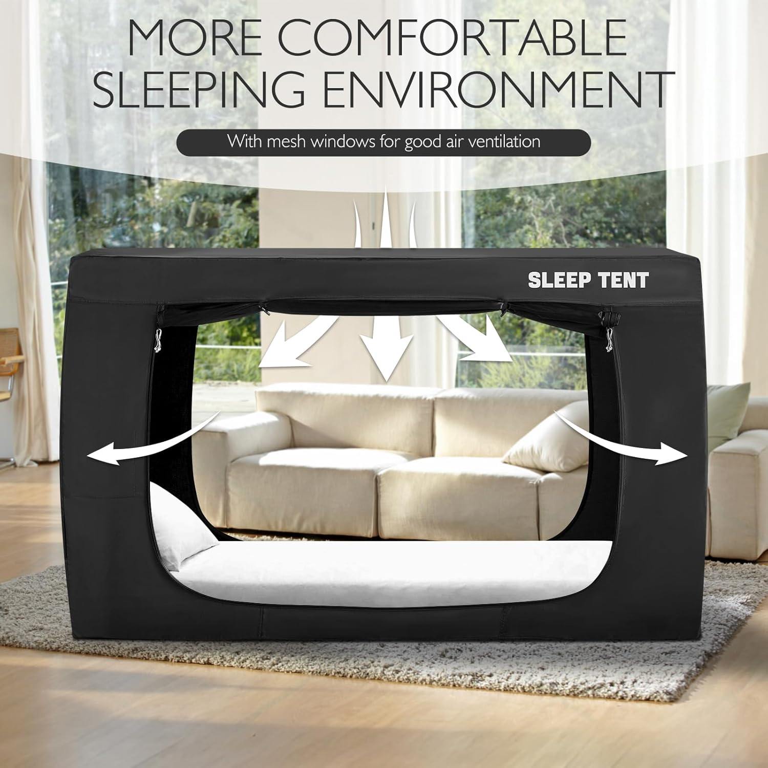 YAVIL Queen Bed Canopy Tent - Portable Dream Tent Indoor Sleeping 70% Blackout image number 4