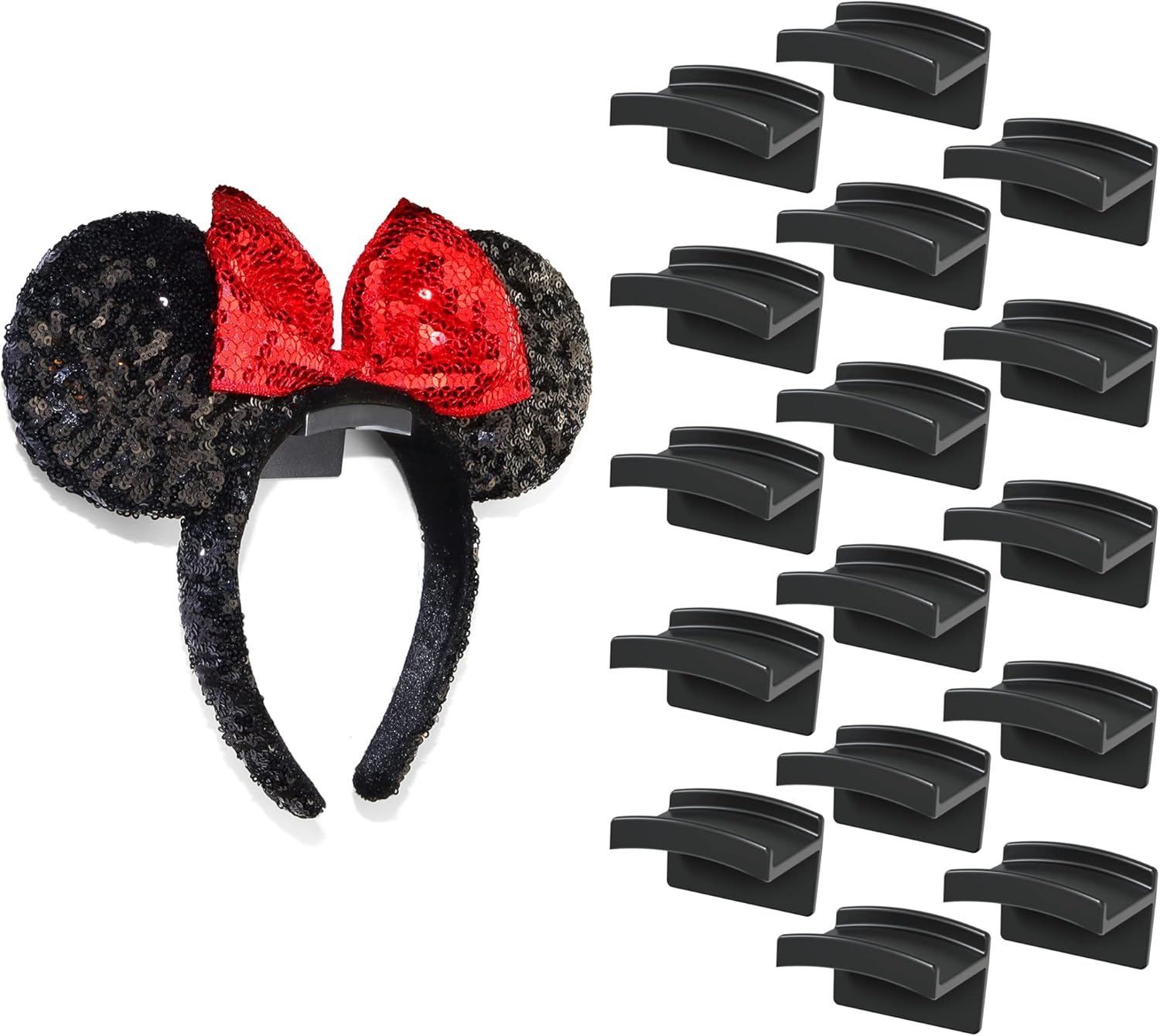 Modern JP Adhesive Hooks for Disney Ears (8-Pack) - Minimalist Disney Ear Holder, No Drilling Headband Holder Design, Strong Hold Headband Organizer - USA Patented, Black