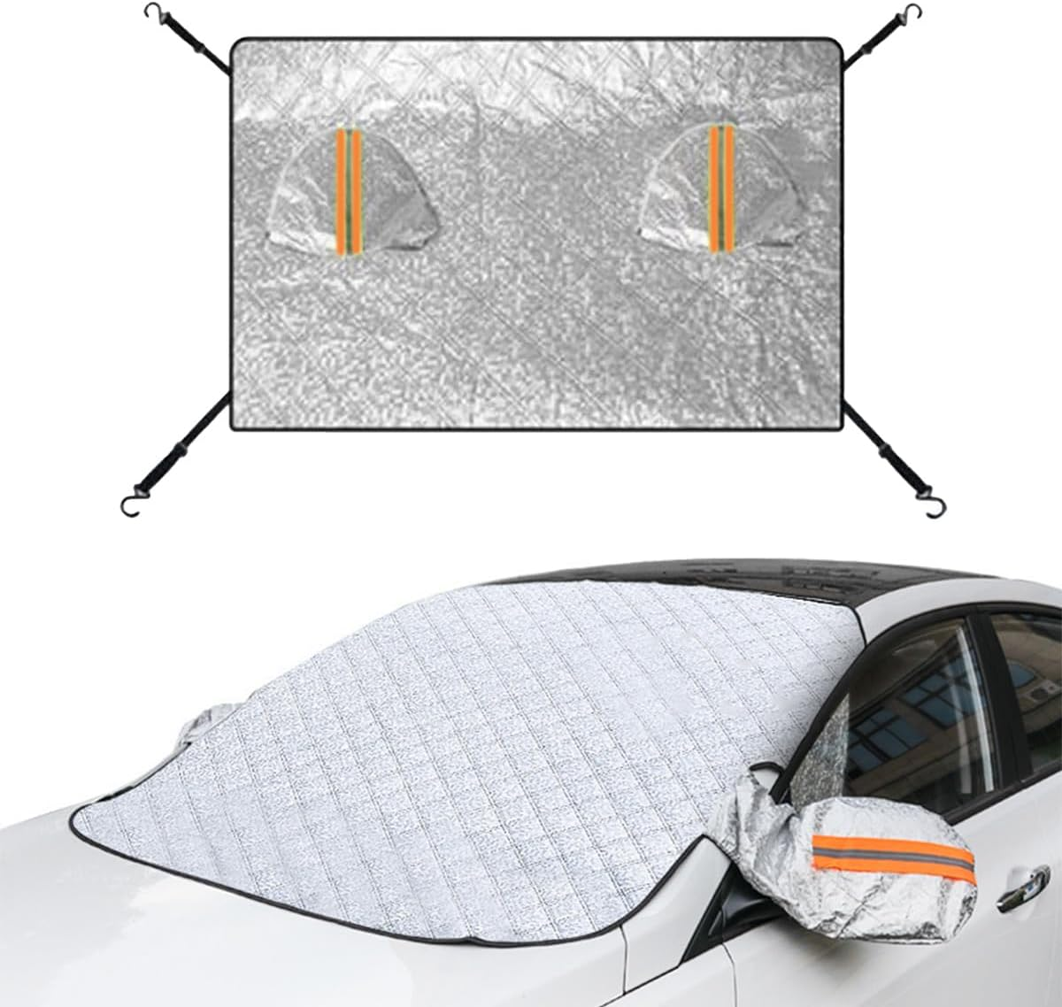 AIMALL Magnetic Car Windshield Snow Cover 90.6X57.1 Inch PEVA Thickened Frost Sunshade Anti-Freeze Waterproof Sun Rain Dust Protector for All Seasons Silver image number 1