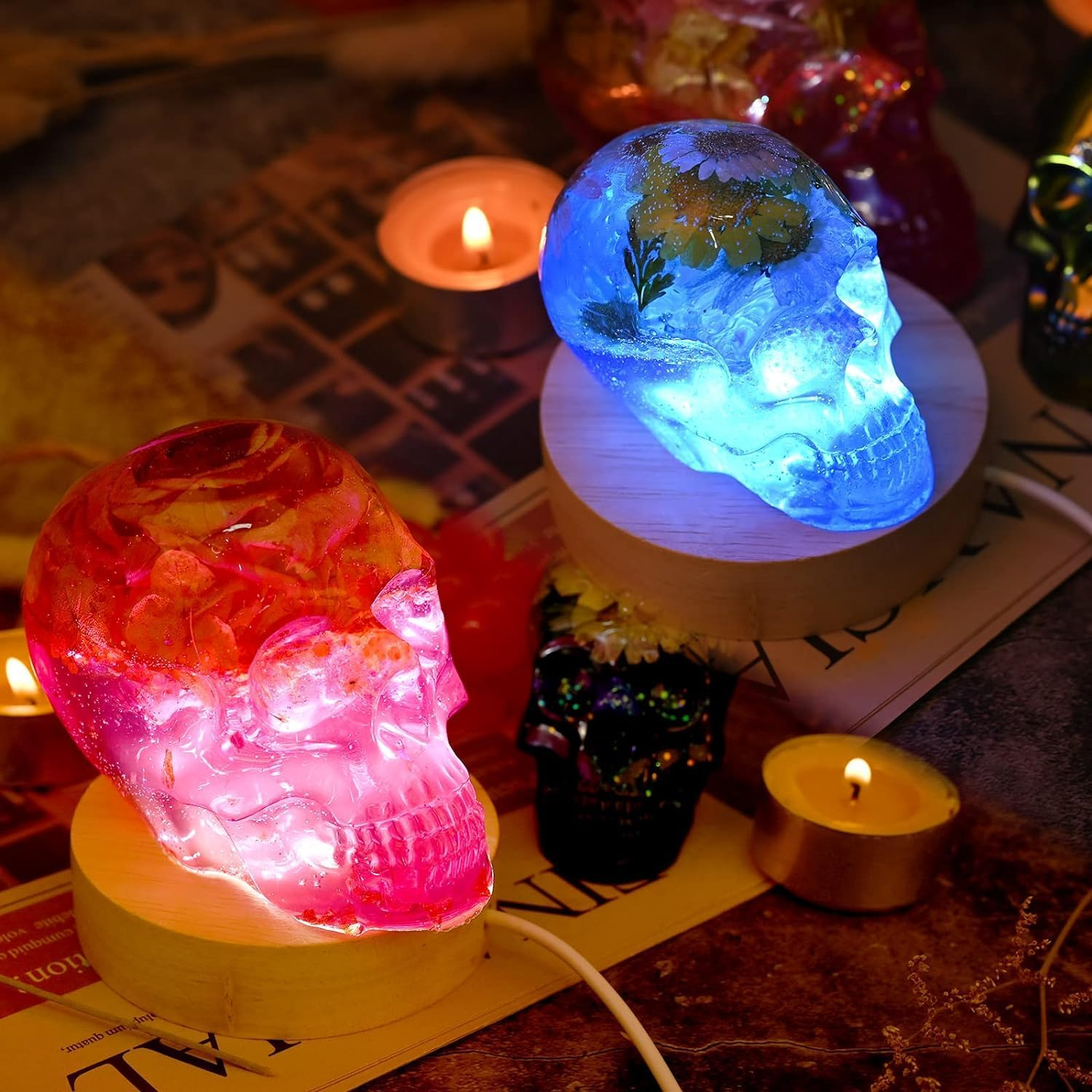 Set of 3 Skull 3D Resin Molds Large + Medium + Small, Flexible Clear Silicone Skull Head Molds, Silicone Molds for Resin, Soap, Clay, Candle Wax Casting, Halloween Home Decoration image number 1