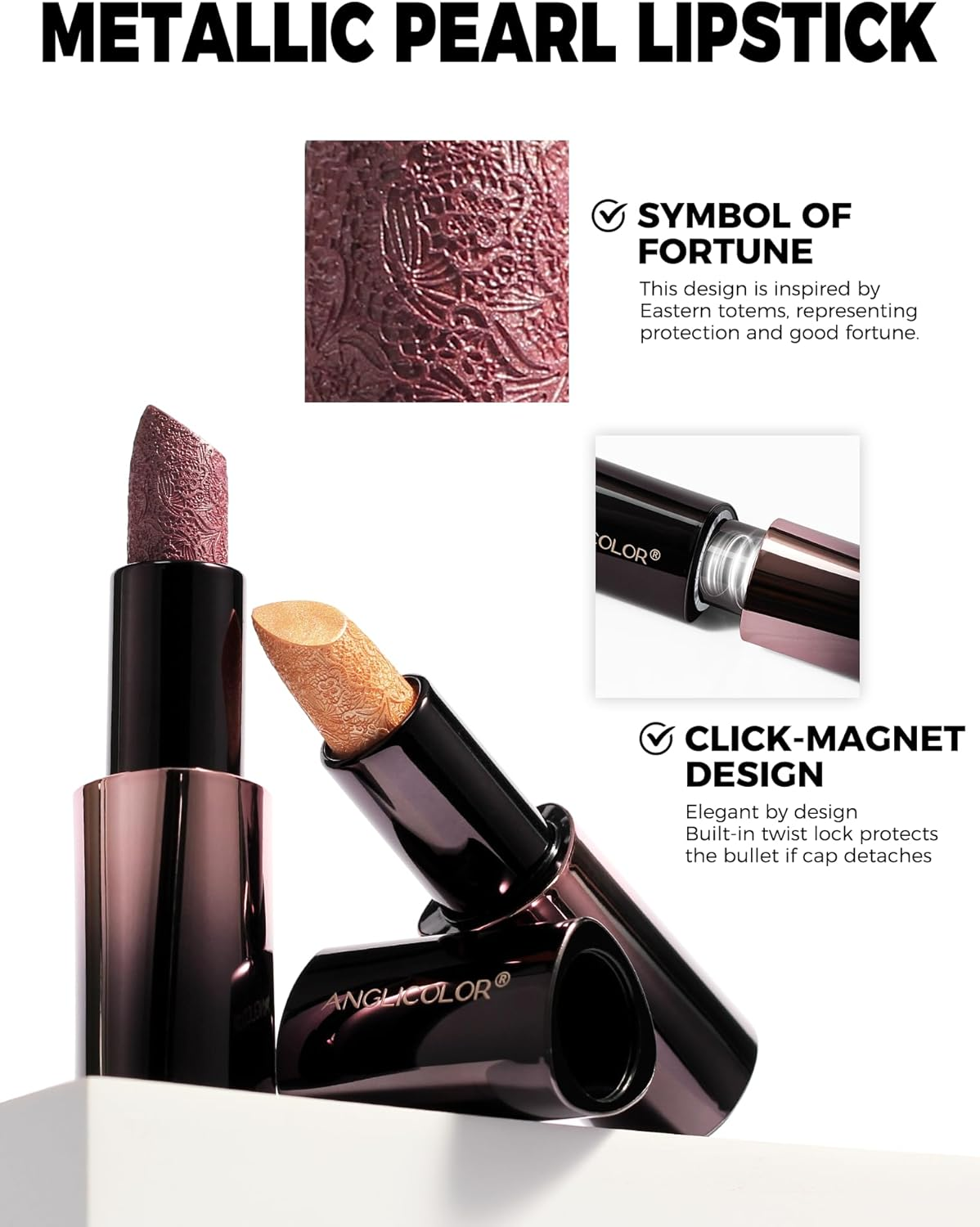 Anglicolor Metallic Gold Lipstick for Subtle 3D Shimmer Effect,Glitter Moisturising Lipstick,Vitamin E & Caster Seed Oil - Light,Soft Creamy Formula,Non-Sticky (04 SUNSET GILDED) image number 1