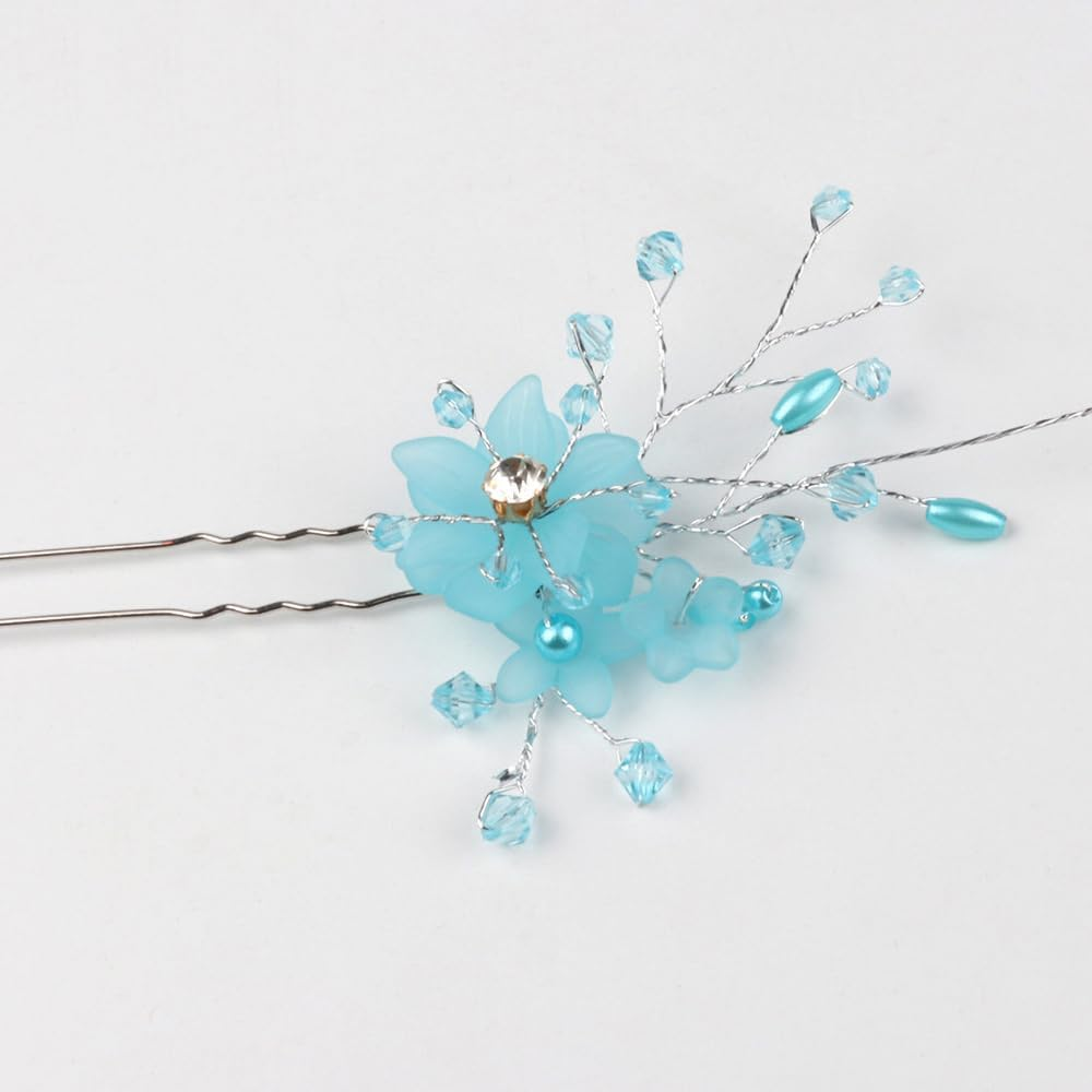 2X Bridal Wedding Flower Clips Hair Pins Bridesmaid Crystal Hair Pearls Accessories Purple