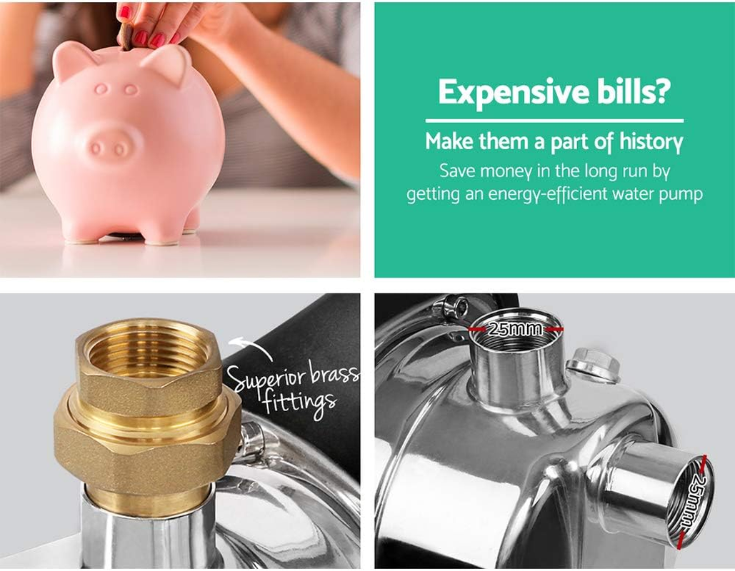 Giantz Water Pump, 2500W Electric High Pressure Garden Pumps Controller Irrigation for Pool Pond Tank Home Farm, Portable Automatic Switch Anti-Rust Stainless Steel Body Yellow Black image number 5