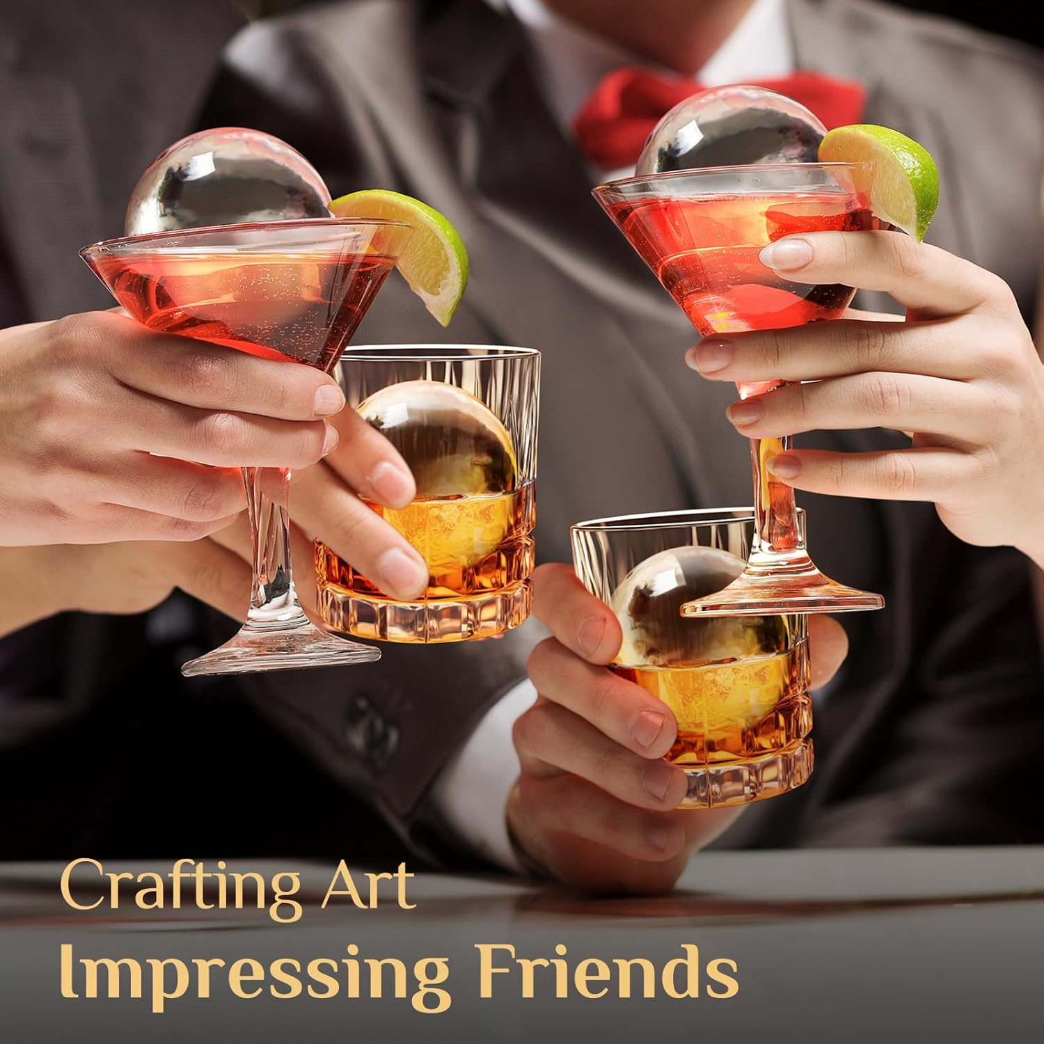 Clear Ice Cube Maker, 2.5" Stainless Steel Crystal Clear Ice Ball Maker, Non-Bpa Premium Silicone Ice Cube Molds for Whiskey & Cocktails, Easy-Release Sphere Ice Maker, Bourbon Gifts for Men image number 1