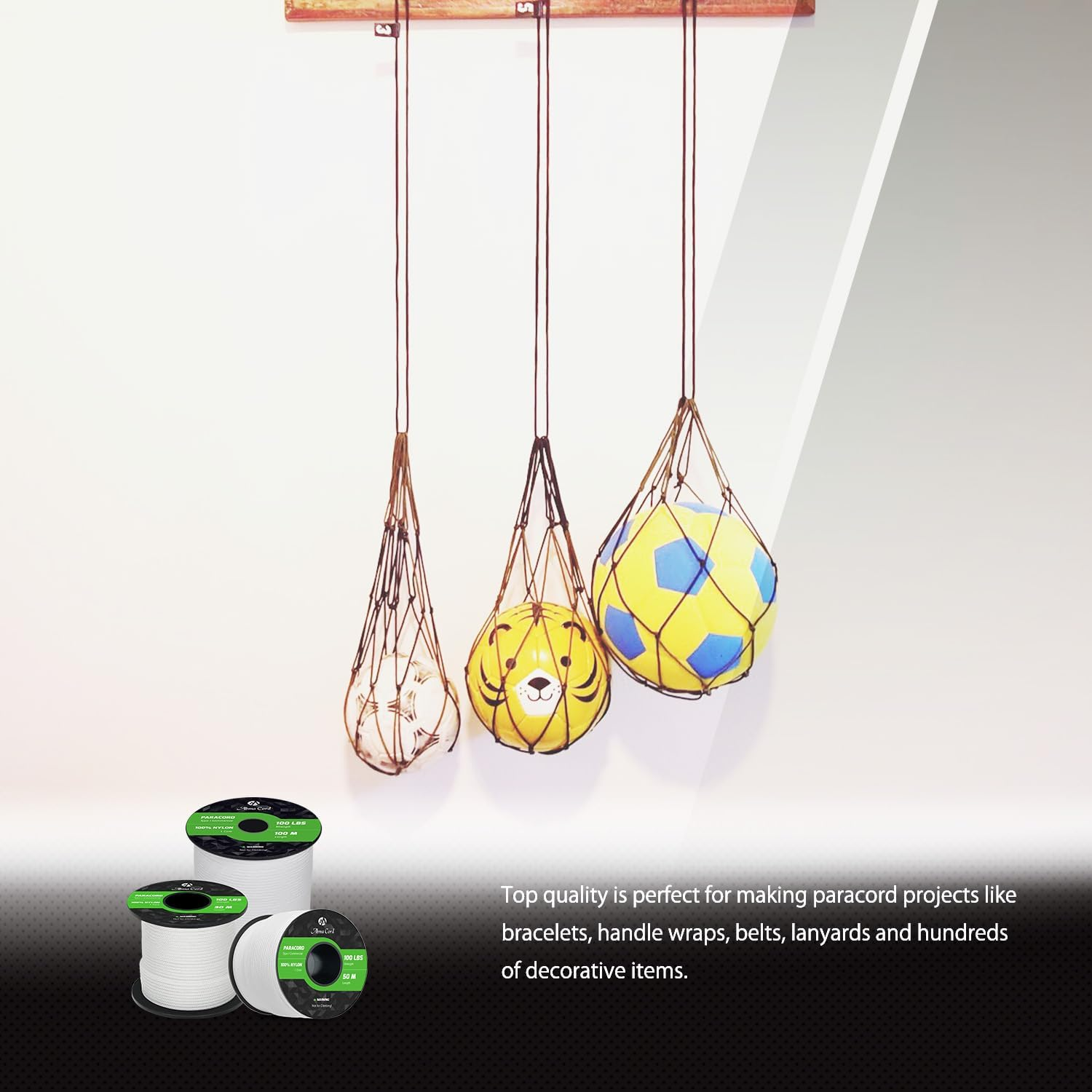 Abma Cord Paracord 2Mm 30M 100% Nylon Rope 1 Strand Type I Parachute Cord - Max. 45Kg (100Lbs) - White - Golden Yellow image number 5