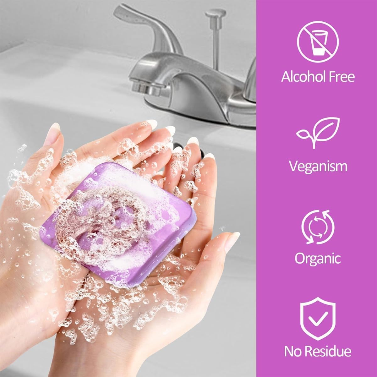 AIMALL 5PCS Loofah Soap Bars with Lavender Essential Oil &ndash; Exfoliating Handmade Glycerin Face & Body Cleansing Bars for Acne, Oil Control & Smooth Skin, 6.5X6.5X2Cm Each - Lavender image number 3