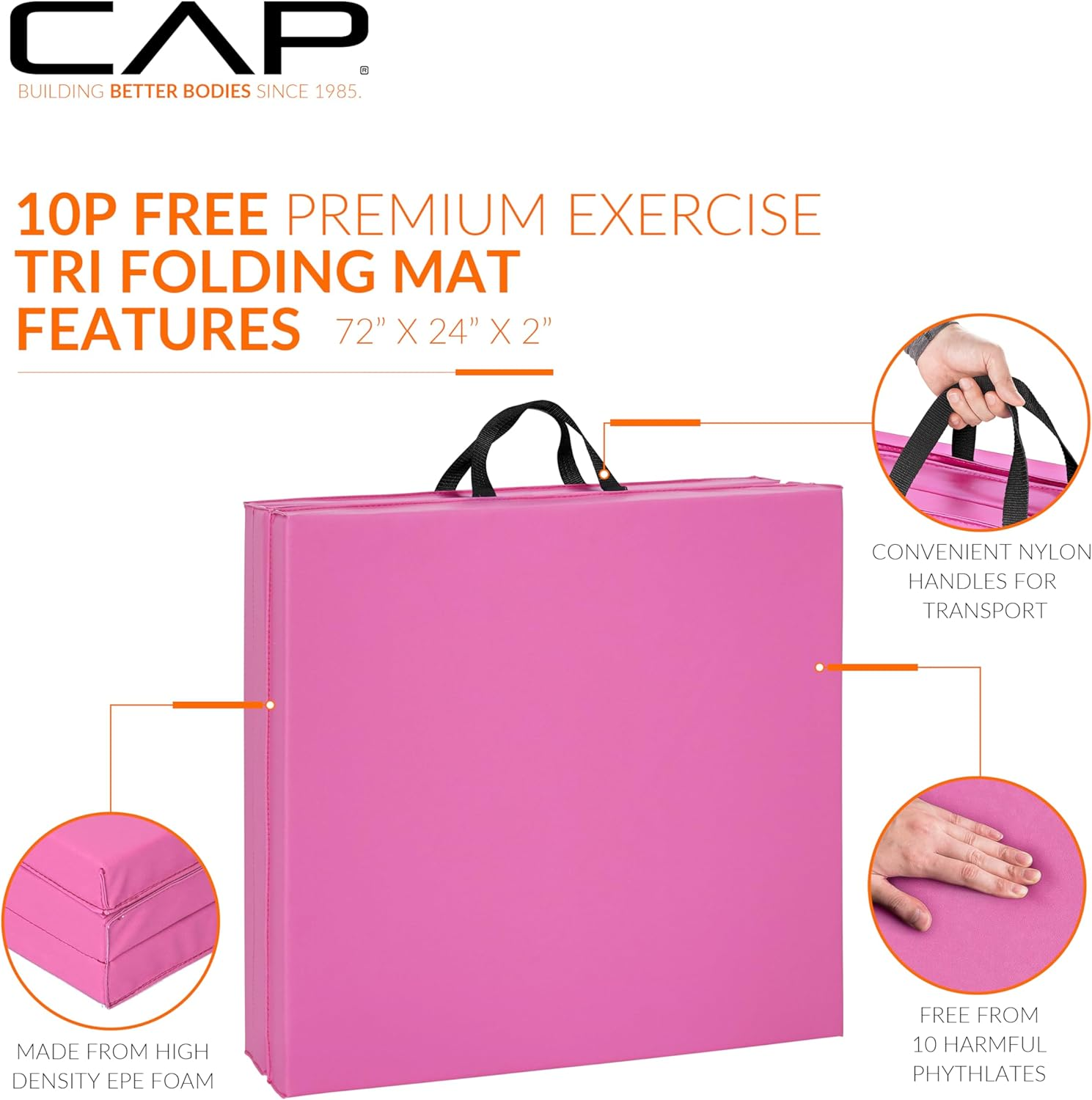 CAP Barbell All Purpose Folding anti Tear Exercise Training Aerobic Fitness Gym & Gymnastics Balance Mat | Multiple Colors - Pink image number 6