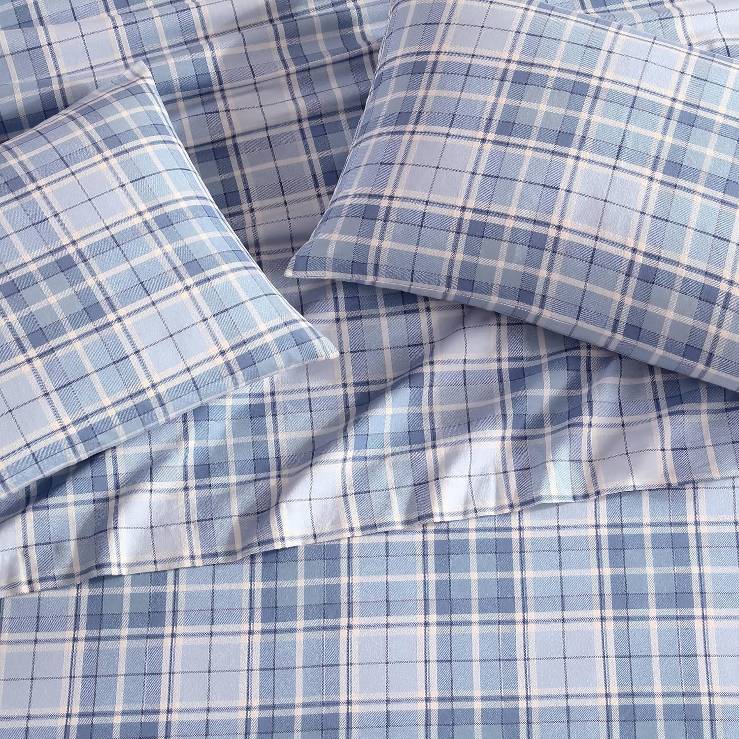Laura Ashley Home - Queen Sheets, Cotton Flannel Bedding Set, Brushed for Extra Softness & Comfort (Mulholland Plaid Blue, Queen) image number 3