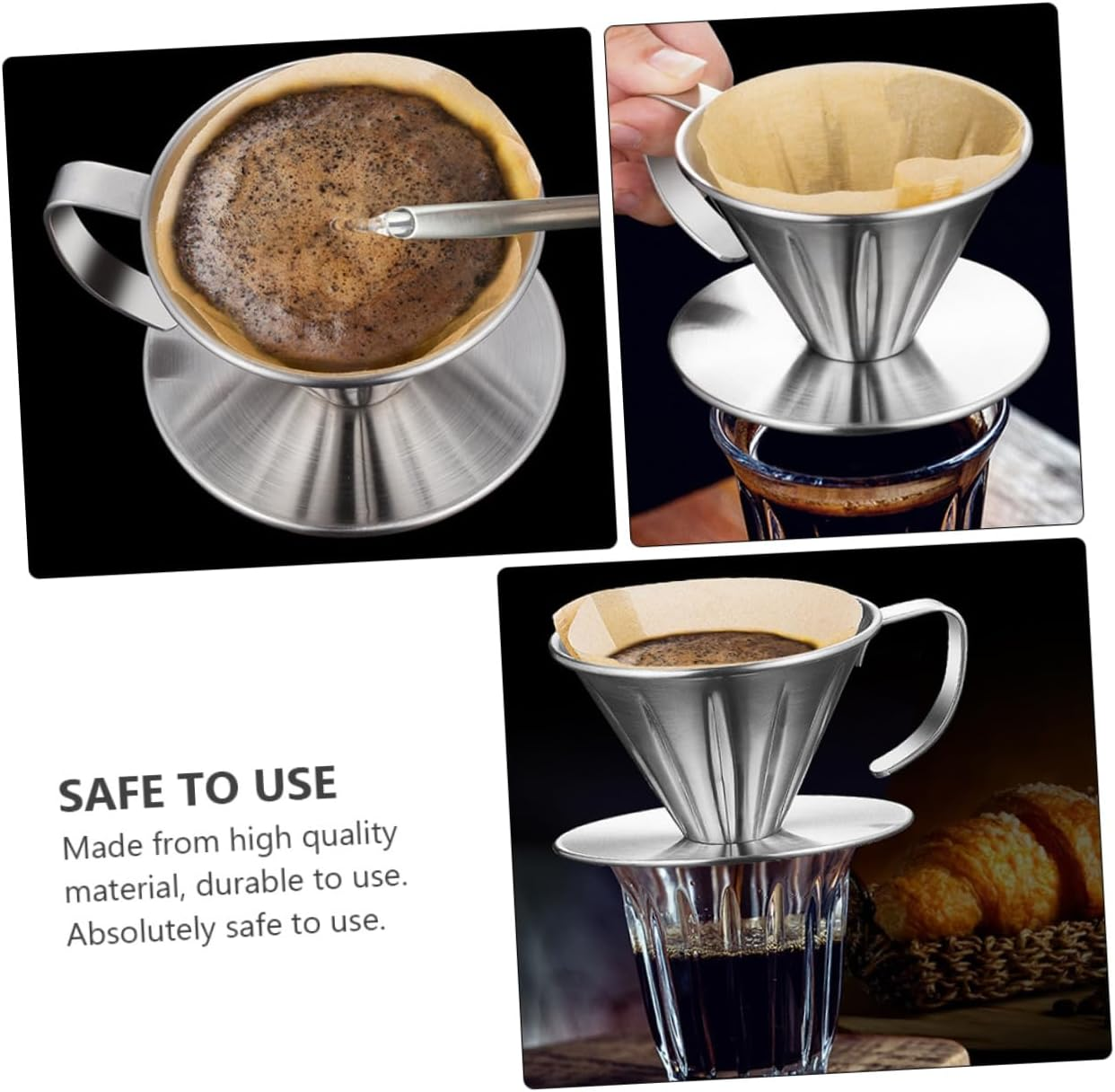 Operitacx Stainless Steel Coffee Filter Coffee Dripper with Handle Precision Filter Easy Extraction image number 2