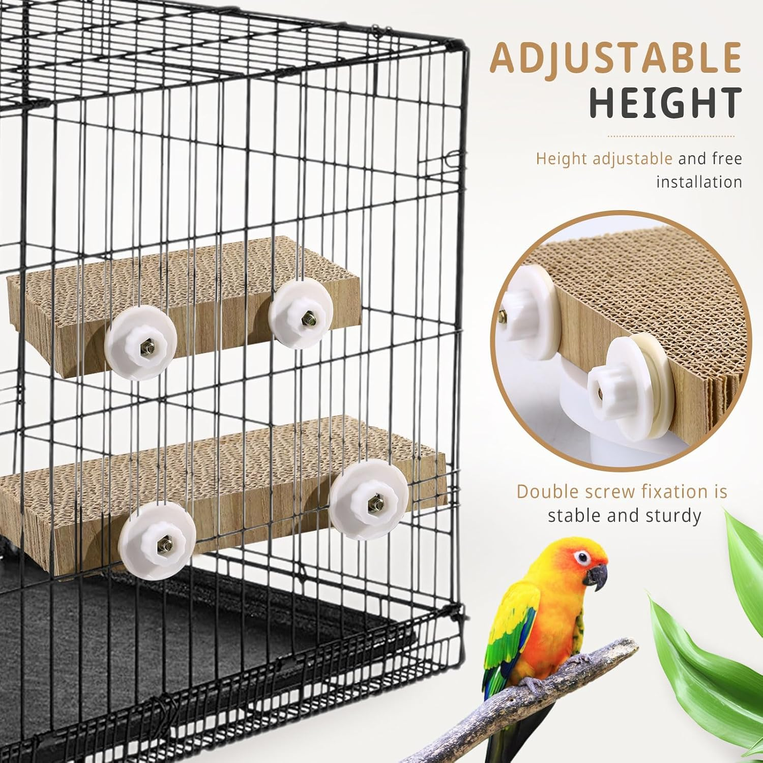 2 Pack Parrot Cage Perch Bird Chew Toys, Large Cardboard Parakeet Playground Conure Stand Cockatiel Shredding Grinding Platform Cage Accessories for Budgie Cockatoo image number 5