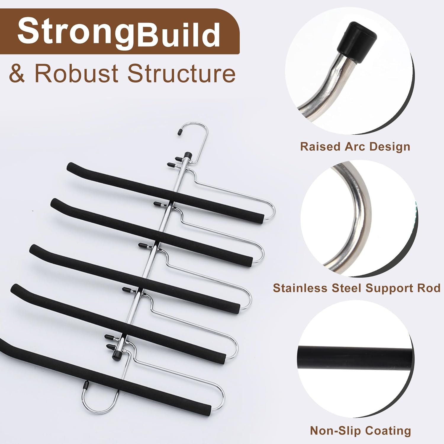 MEILANHUI Pants Hangers Space Saving, 2 Pack Closet Organizer and Tie Hangers for Men 5 Tier Stainless Steel Anti-Slip Space Saving Hangers for Clothes Pants Scarf Jeans Leggings Trousers - Clothe Hanger image number 6