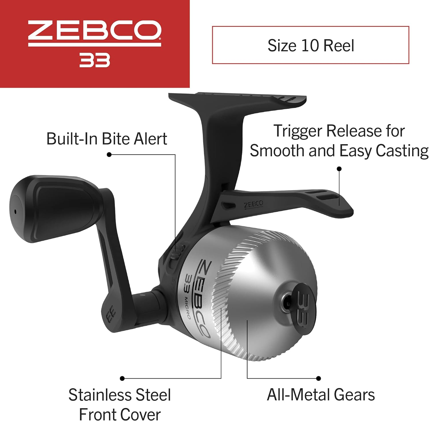 Zebco 33 Spincast Fishing Reel, Changeable Right or Left-Hand Retrieve, Built-In Bite Alert, All-Metal Gears, Pre-Spooled with Zebco Cajun Line image number 5