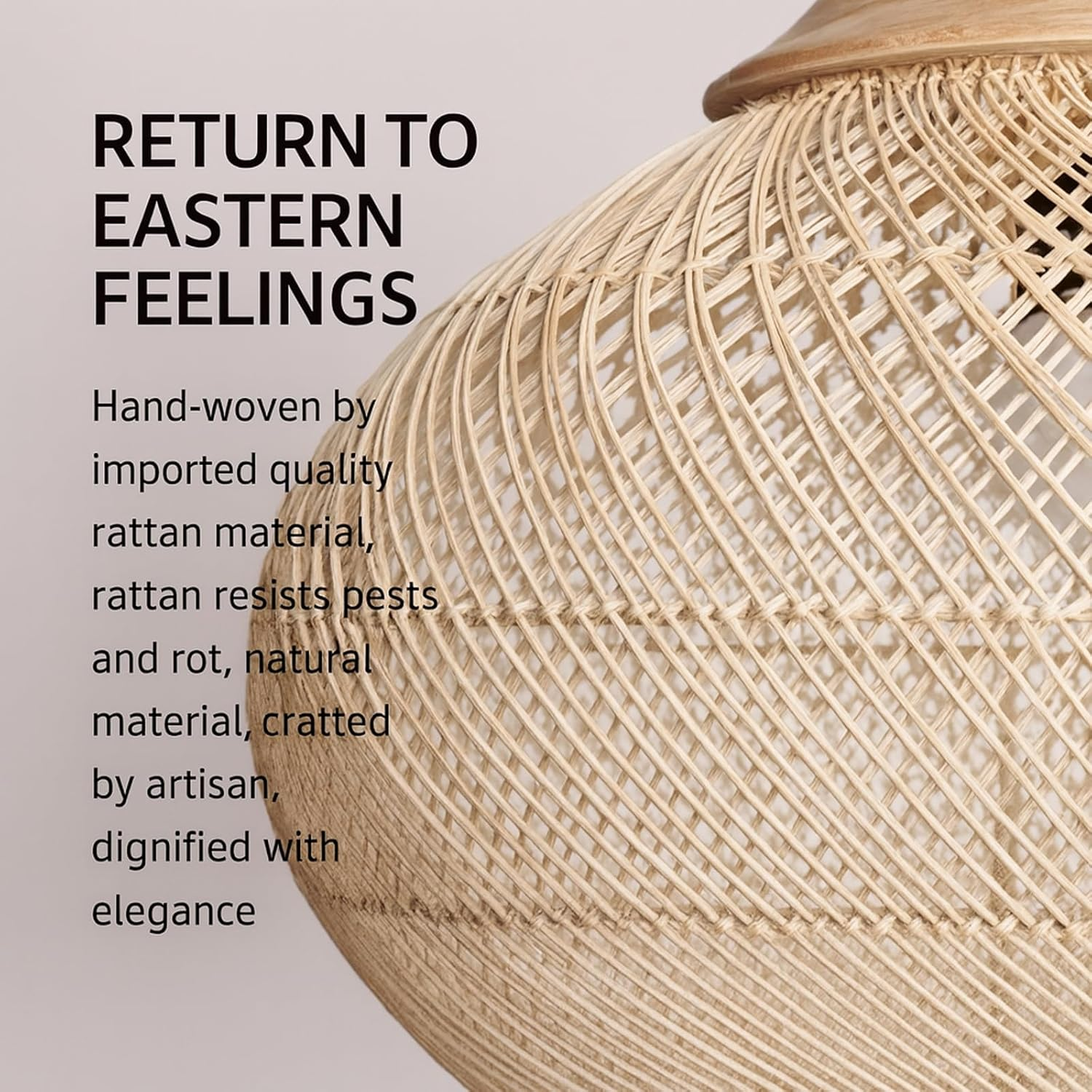 Rattan Pendant Light, Handmade Wicker & Bamboo Lampshade,Adjustable Cord,Boho Rustic Chandelier for Kitchen Island, Dining Room & Living Room &ndash; Natural Woven Design Creates Warm (40Cm,Light Brown) image number 5