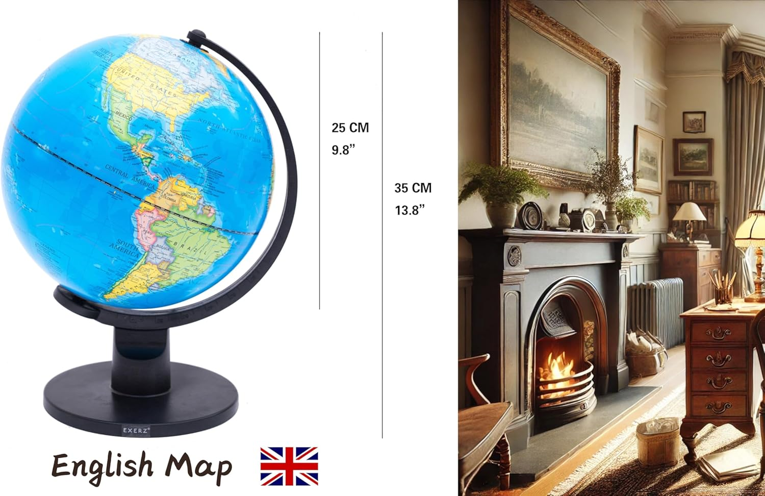 Exerz 25Cm World Globe Educational, Political Map Swivel Rotating Desk Earth Globe - Geography Learning Home School Office - Diameter 25Cm image number 3
