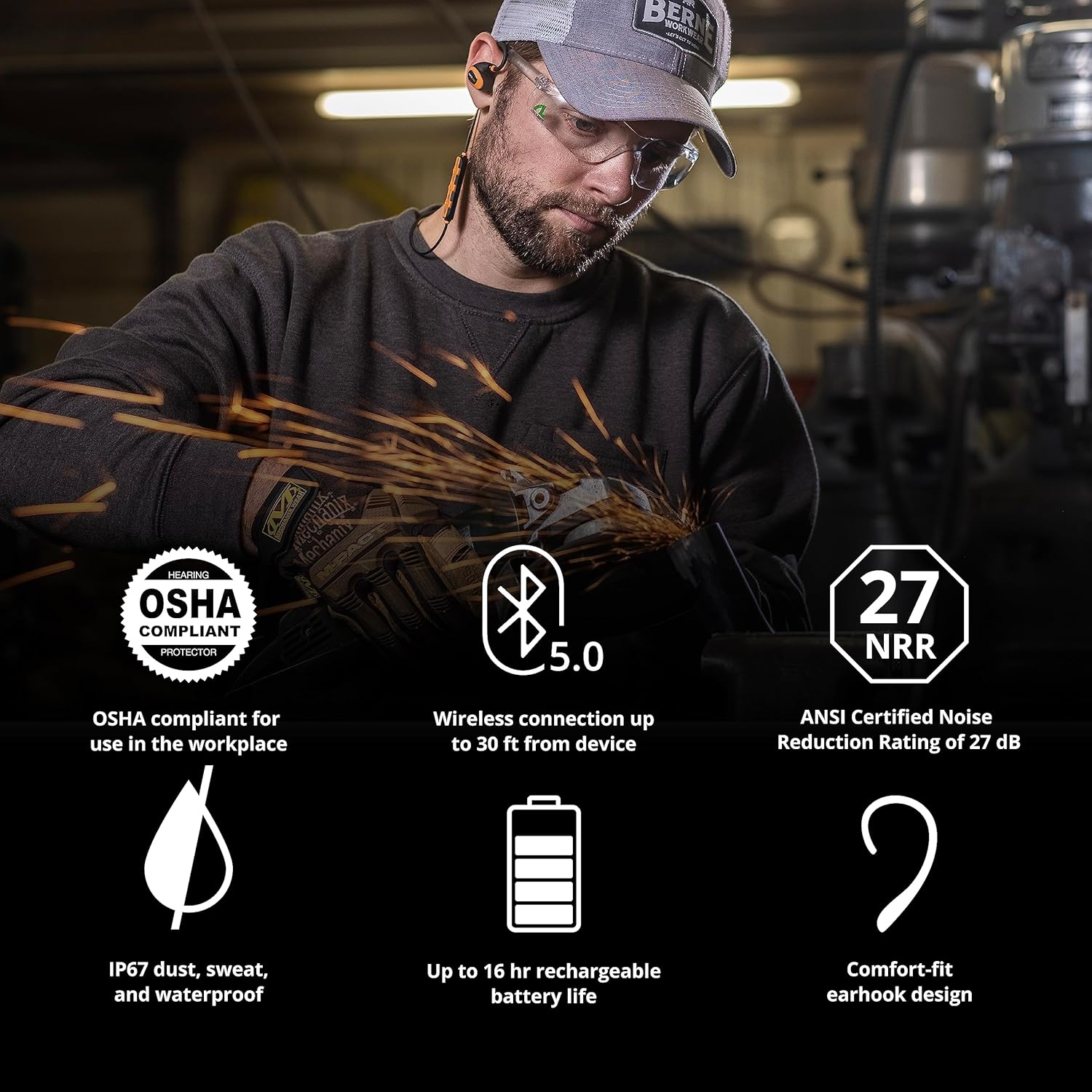 Isotunes PRO 2.0 Osha-Compliant Noise Isolating Bluetooth Ear Plugs (Safety Orange) image number 3