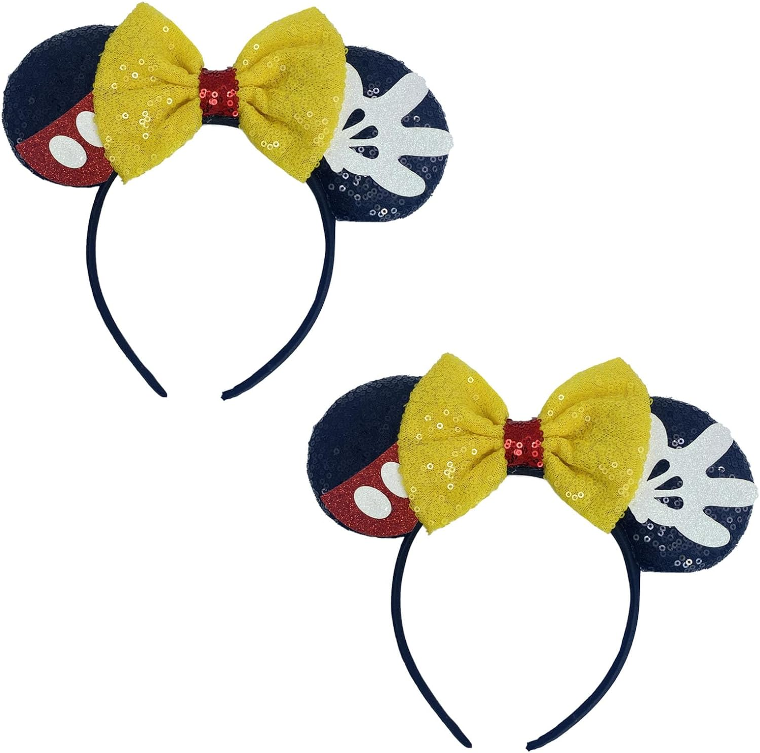 YUESUO Mouse Ears Headband, Sequin Bow Hair Hoop Set of 2 Pcs Headband Mouse Party Decoration Costume Ears Headband for Children Women Girls image number 3