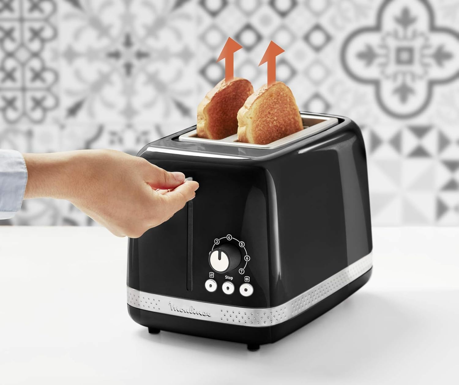 Moulinex Toaster with 2 Wide Slots, Retro Vintage Design, 7 Levels of Gilding, Bakery Warmer, Raised Lever, 3 Functions with Backlit Buttons, Soleil LT301810 image number 3