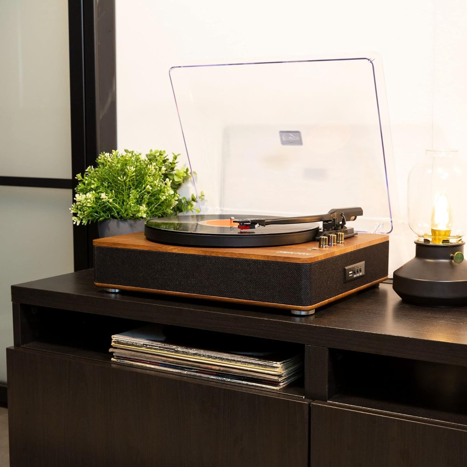 Fenton RP162 Vinyl Record Player Walnut Wood Turn Table HQ BT Out to Speakers plus Built in Speakers image number 2
