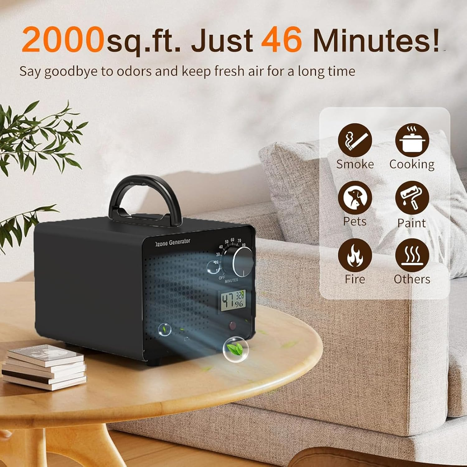 Ozone Generator 30000Mg/H, High-Capacity Ozone Machine Odor Removal, Home Ozone Generator with Display for Car, Pet, Smoke, Home, Etc image number 1