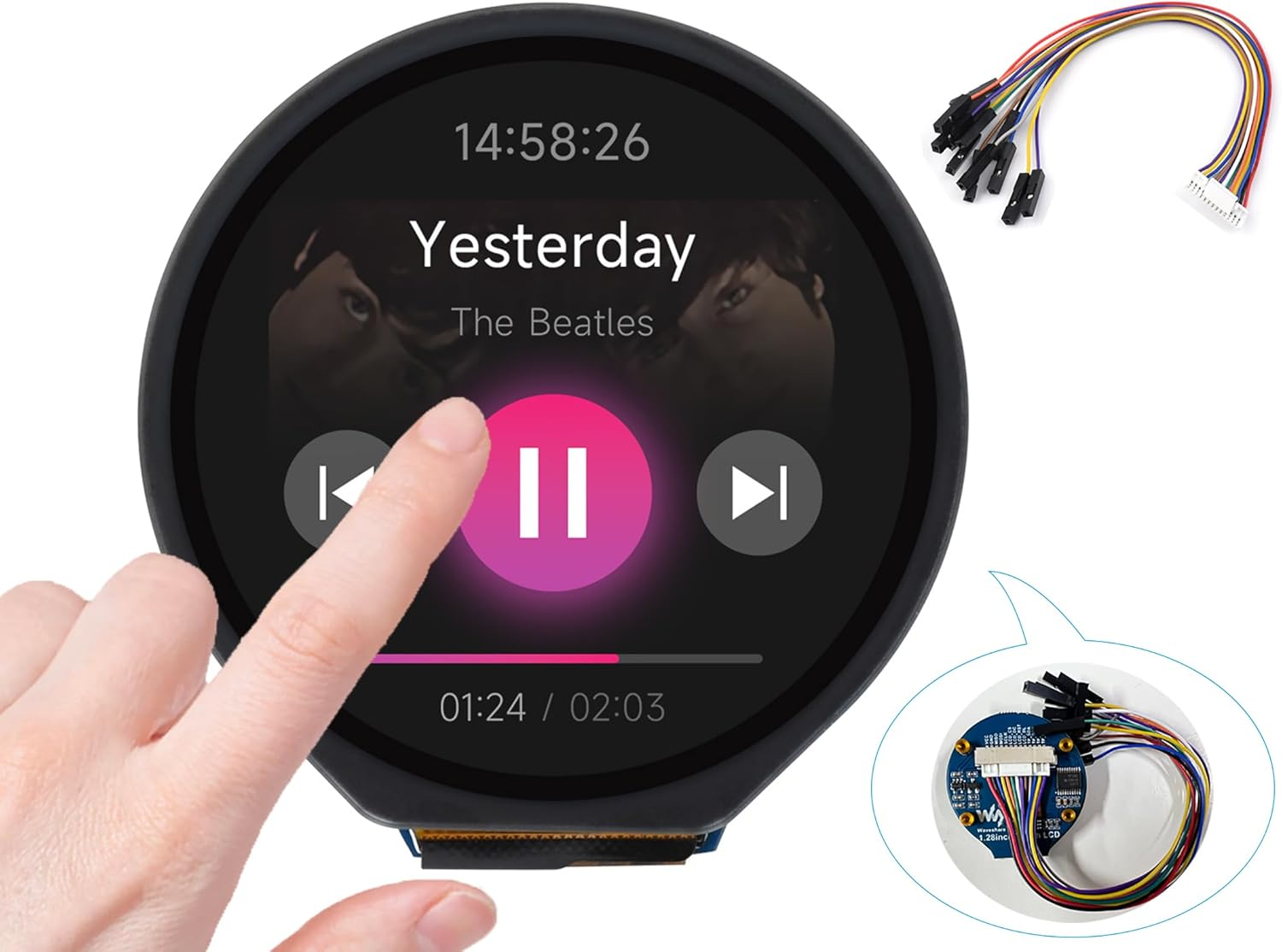 ESP32-S3 MCU Board with Onboard 1.28Inch round Touch LCD and 6-Axis Sensor Etc, 32-Bit LX7 Dual-Core Processor, Supports 2.4Ghz Wi-Fi (802.11 B/G/N) and Bluetooth 5 (LE), Type-C Port