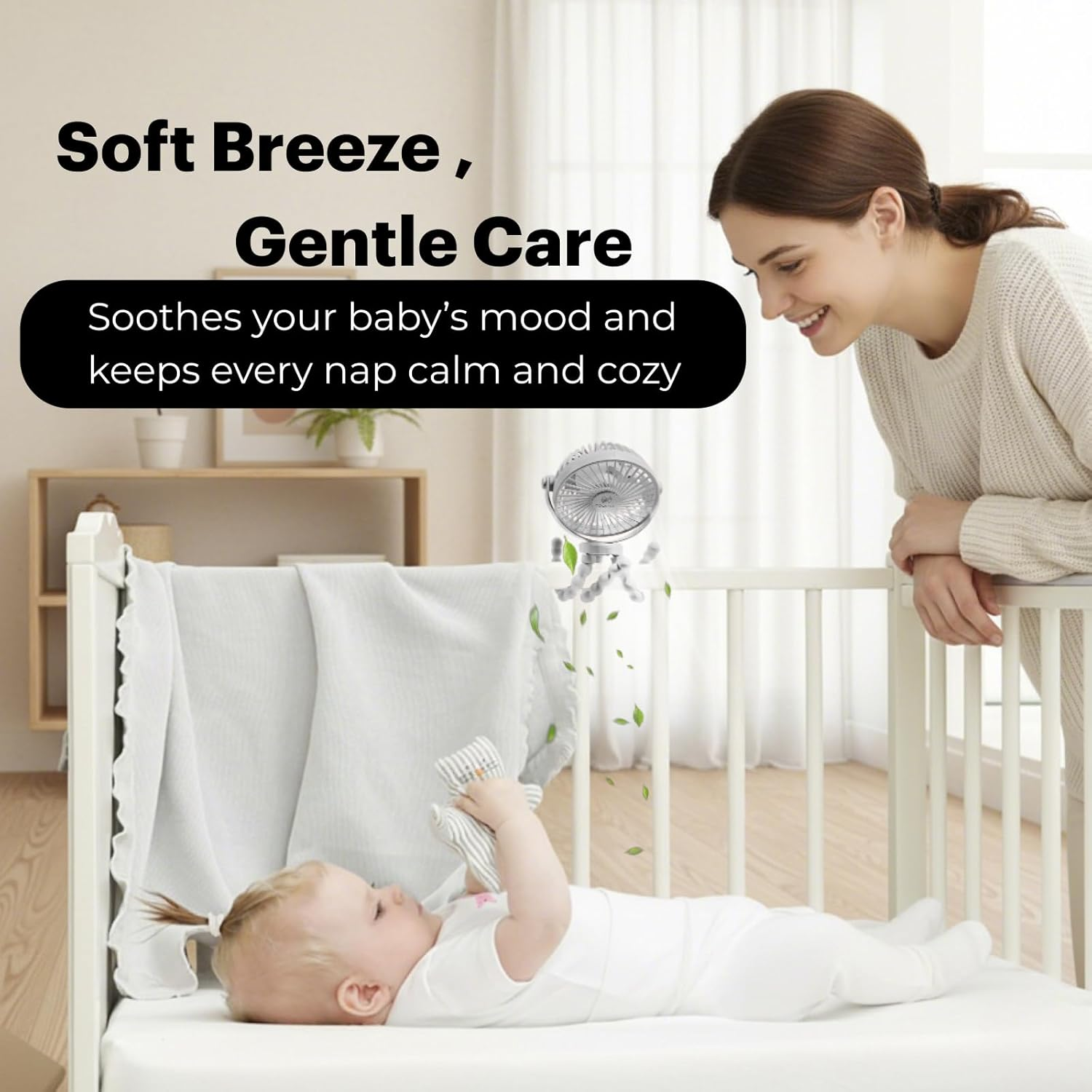 Portable Stroller Fan &ndash; 5000Mah USB-C Rechargeable, 15H Long Battery, Quiet&Baby-Safe Flexible Tripod, 360&deg; Adjustable Cooling for Pram, Nursery, Car Seat & Outdoor Travel (Cool Grey) image number 4