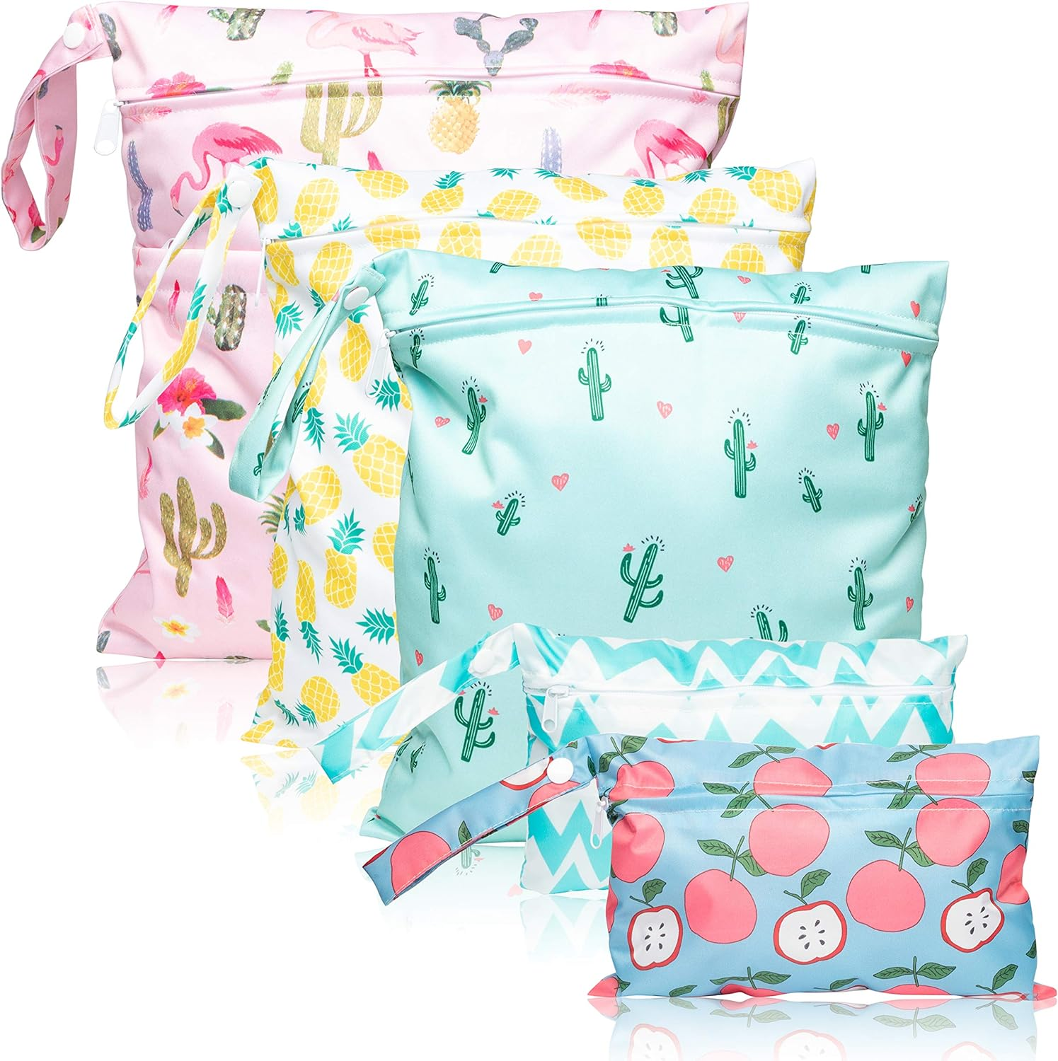 R Horse 5 Pcs Waterproof Reusable Wet Bag Diaper Baby Cloth Diaper Wet Dry Bags with 2 Zippered Pockets Travel Beach Pool Bag with Polar Bear Dinosaur Animal Alphabet Crocodile Pattern (3 Sizes)