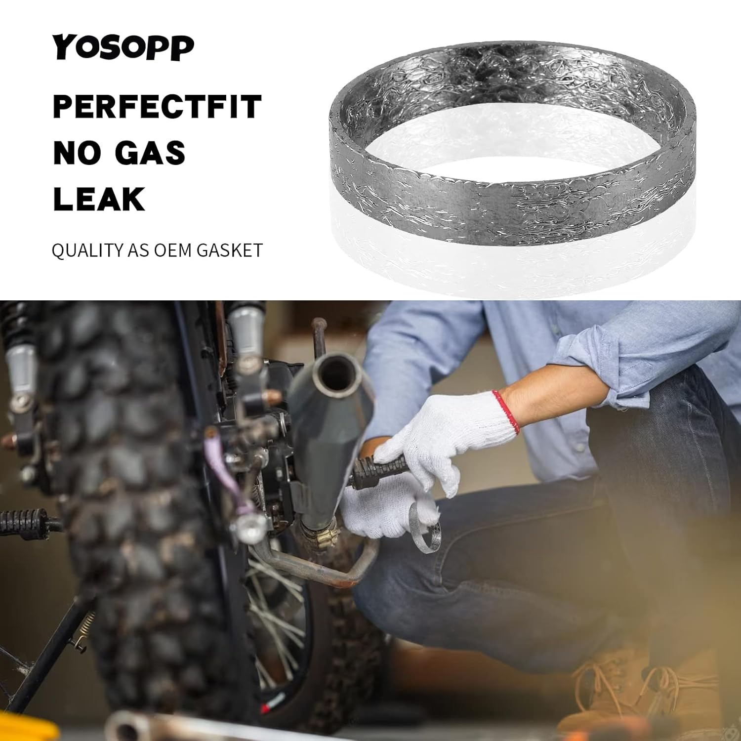 YOSOPP Cone Exhaust Gasket for Harley, Made of Graphite & Steel Mesh - Fits 1984-Later Most Harley Davidson Bikes: Touring, Sportster, Dyna, Softail (1 Pair 2Pcs) image number 4