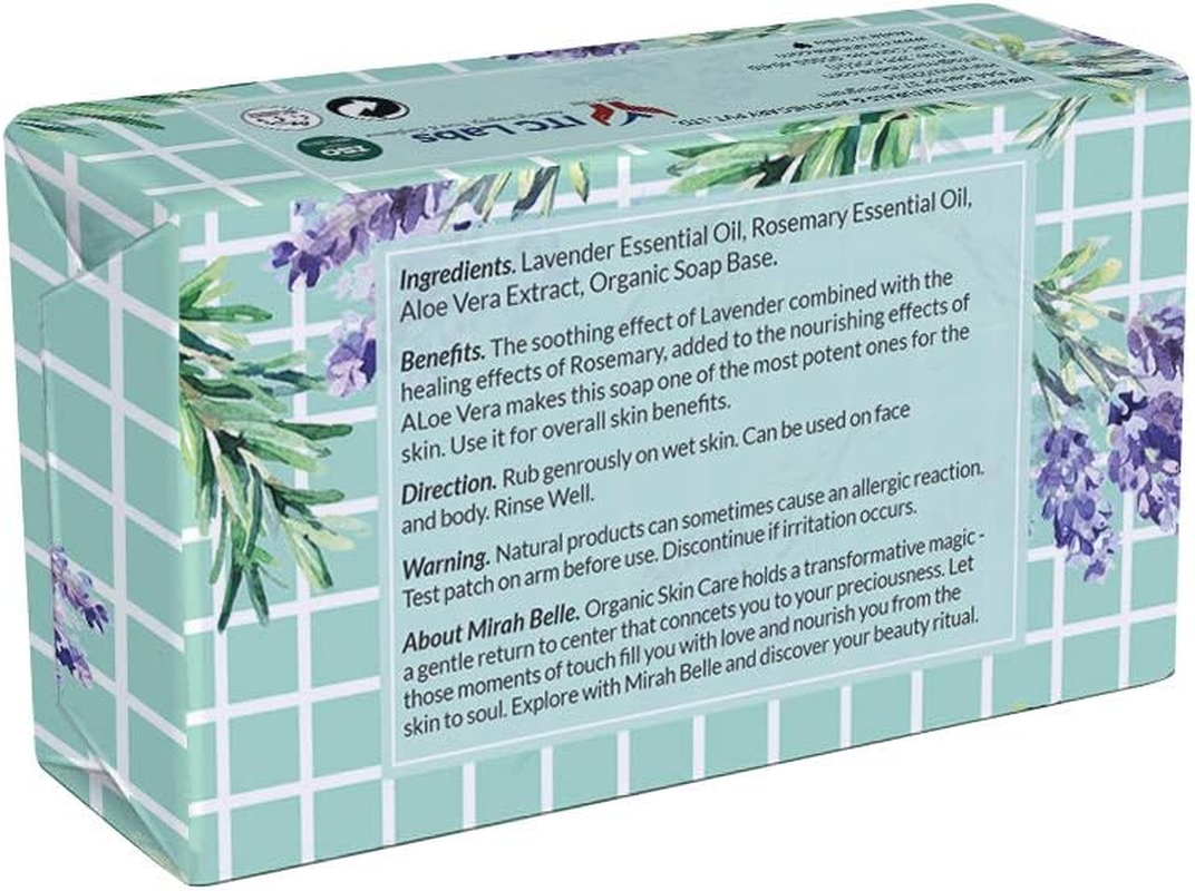 Mirah Belle - Lavender, Rosemary Cleansing Soap - (125 Gms) - Organic, Natural, Vegan and Handmade - anti Acne and Pigmentation - Best for Men and Women - Face and Body Soap Bar - 125 Gms