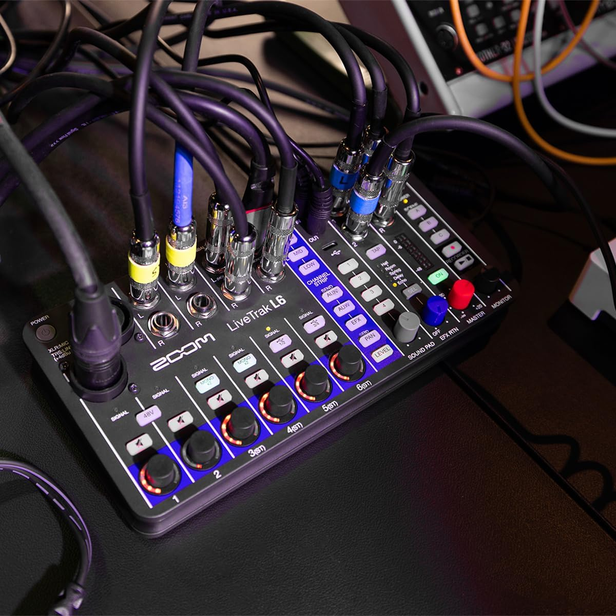 Zoom Livetrak L6 Digital Mixer/Recorder, Battery Powered, 32-Bit Float, 10-Channels, 2 Combo + 4 Stereo Inputs, MIDI, Effects, Sound Pads, 3-Band EQ, Audio Interface, for Music & Streaming image number 6
