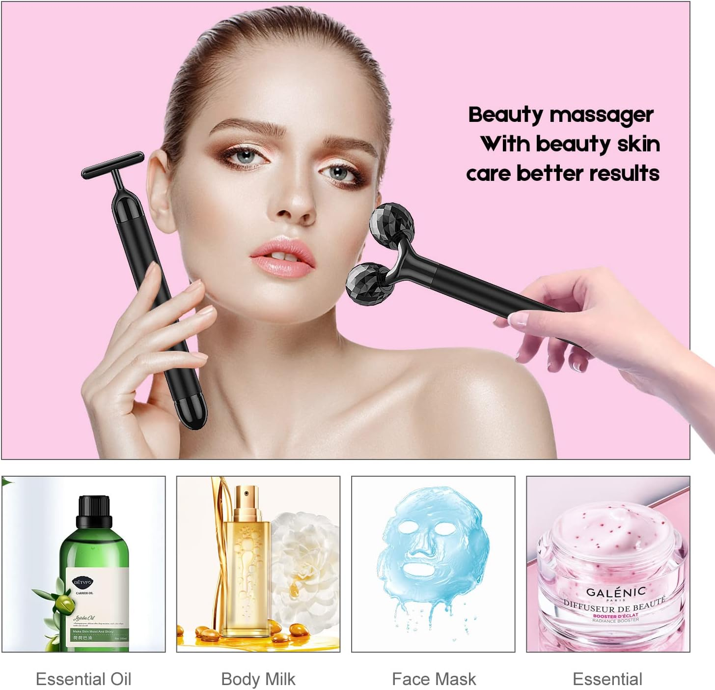 Beauty Bar 2-IN-1 Electric Face Massager, 3D Roller and T Shape Arm Eye Nose Head Massager Facial Roller Massager Kit Skin Care Tools image number 2