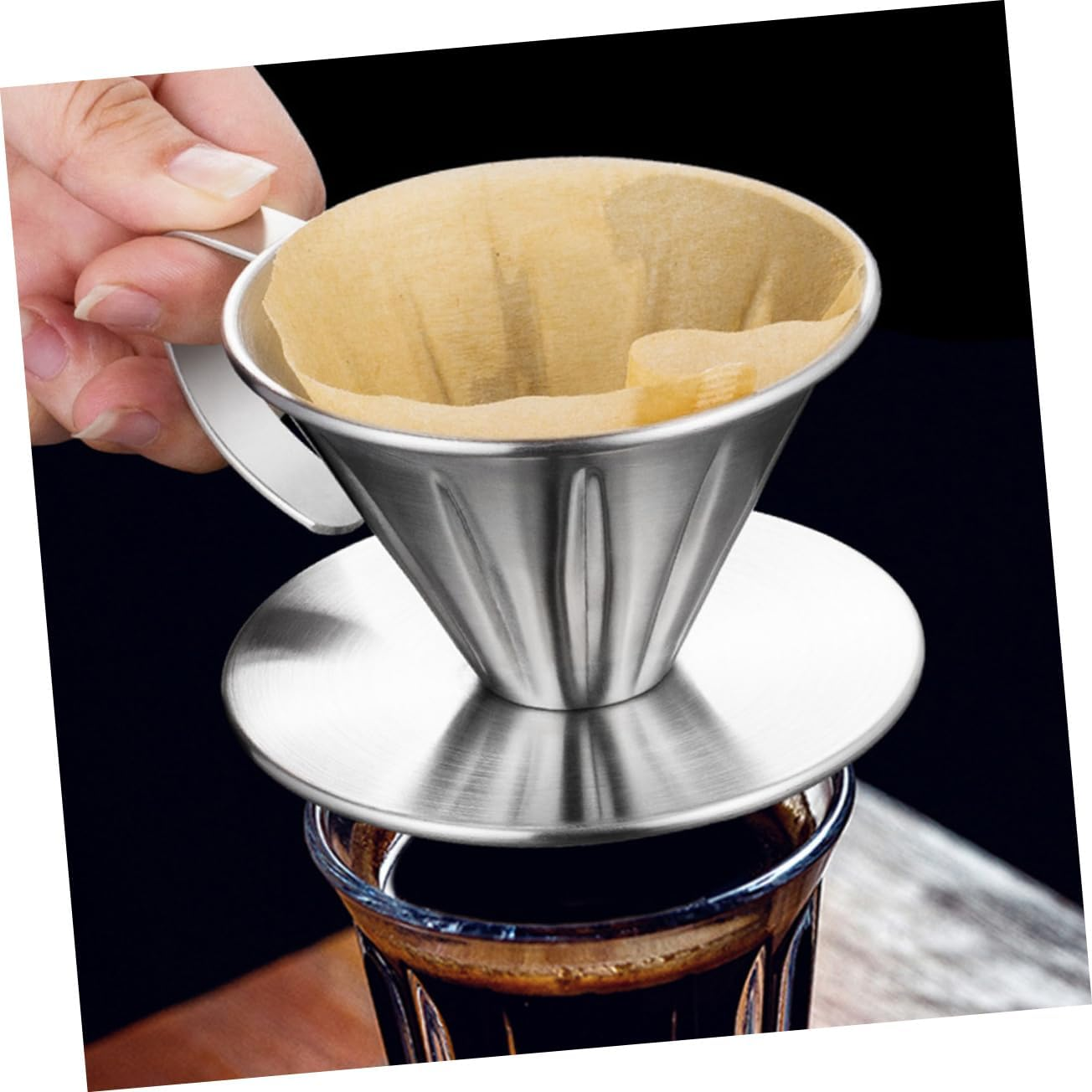 Operitacx Stainless Steel Coffee Filter Coffee Dripper with Handle Precision Filter Easy Extraction image number 3
