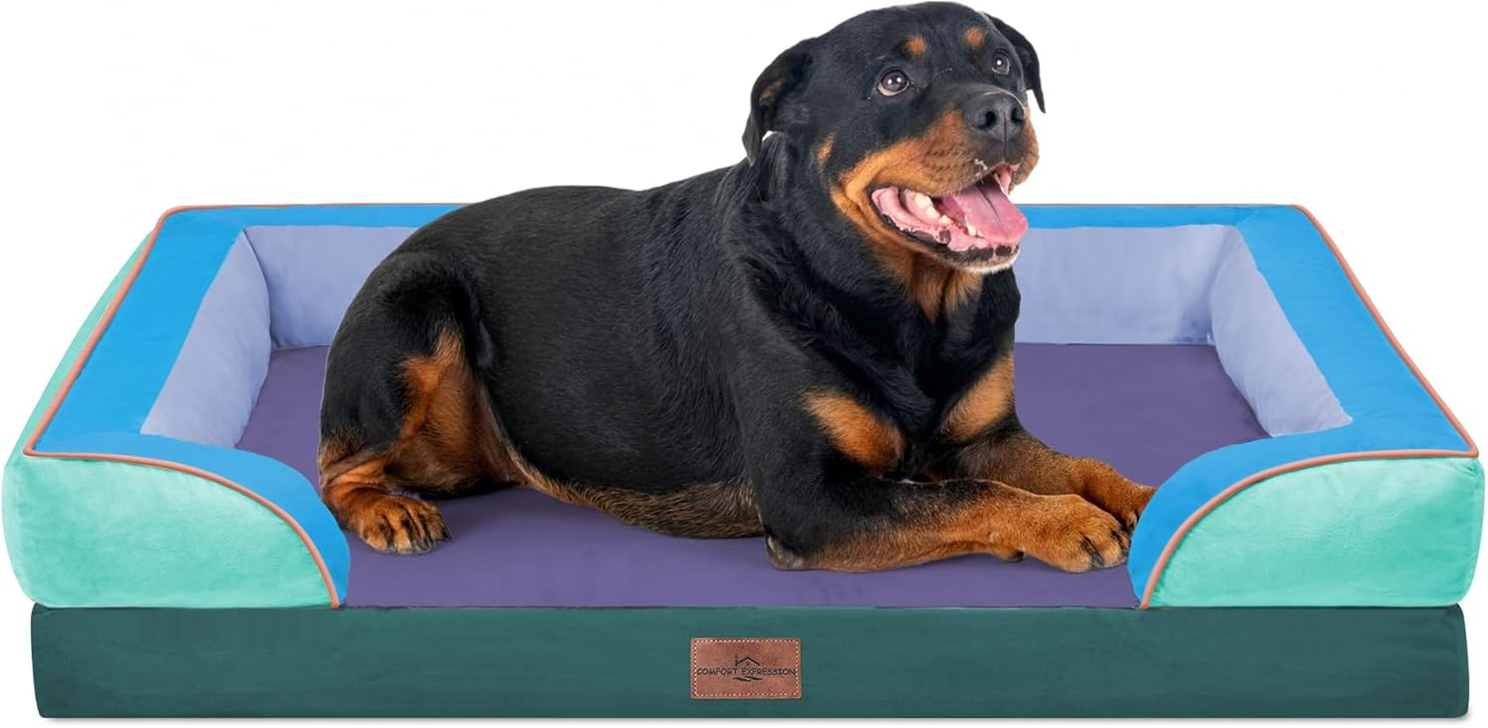 Comfort Expression Dog Bed for Extra Large Dogs, Waterproof Orthopedic Bed, Breed Durable PV Washable Sofa White, with Removable Cover Zipper, Jumbo-45''X35'' - 42.0"L X 30.0"W X 8.5"Th, Violet Tide