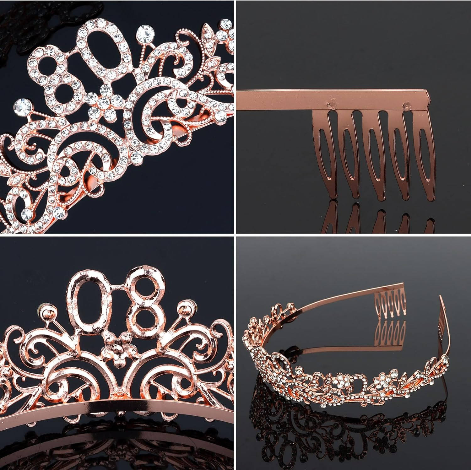 Exipsat Birthday Crown Sash 80 Birthday Woman 80 and Fabulous Sash and Rhinestone Tiara Set, 80Th Birthday Tiara, Birthday Sash for Women, Rose Gold Birthday Party Supplies