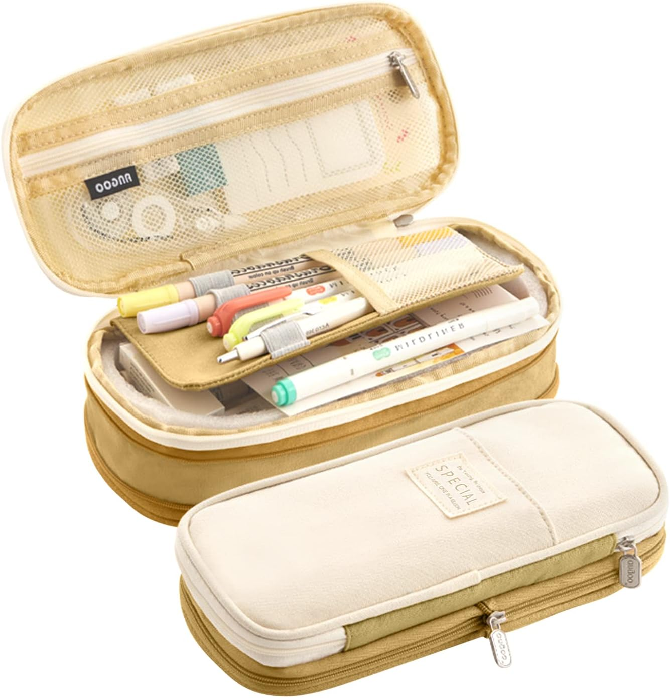 LHMTQVK Large Capacity Pencil Case Pencil Pouch Handheld Pen Bag, School Pencil Case for Teen Girl Boy Men Women Adult Christmas Gifts, Light Blue-Beige, Portable (01)