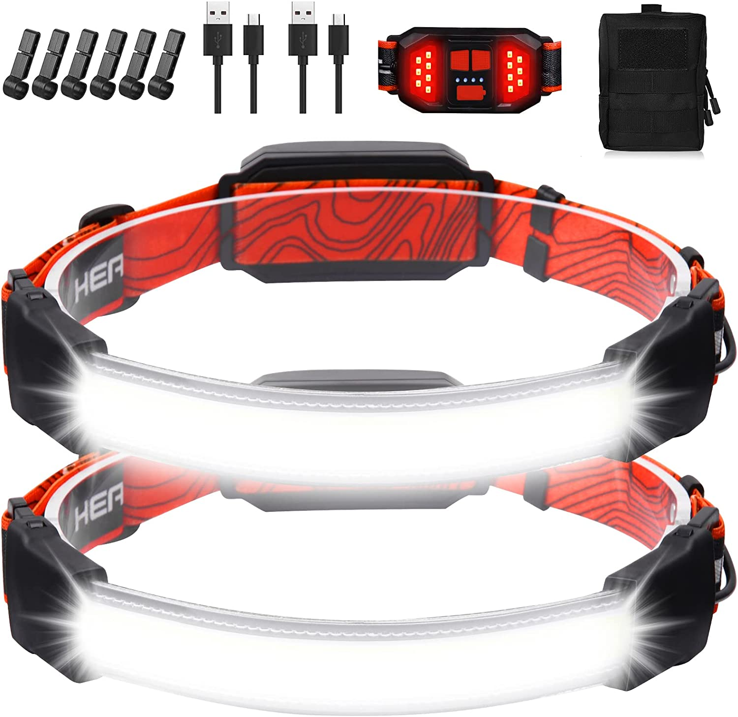 Rechargeable Headlamp,Super Bright 1500 Lumens 6 Modes Head Lamp Led Rechargeable with Tail Red Light,Wide Beam Led Headlamp Waterproof for Adults Outdoor Camping Hiking Hunting Accessories image number 2
