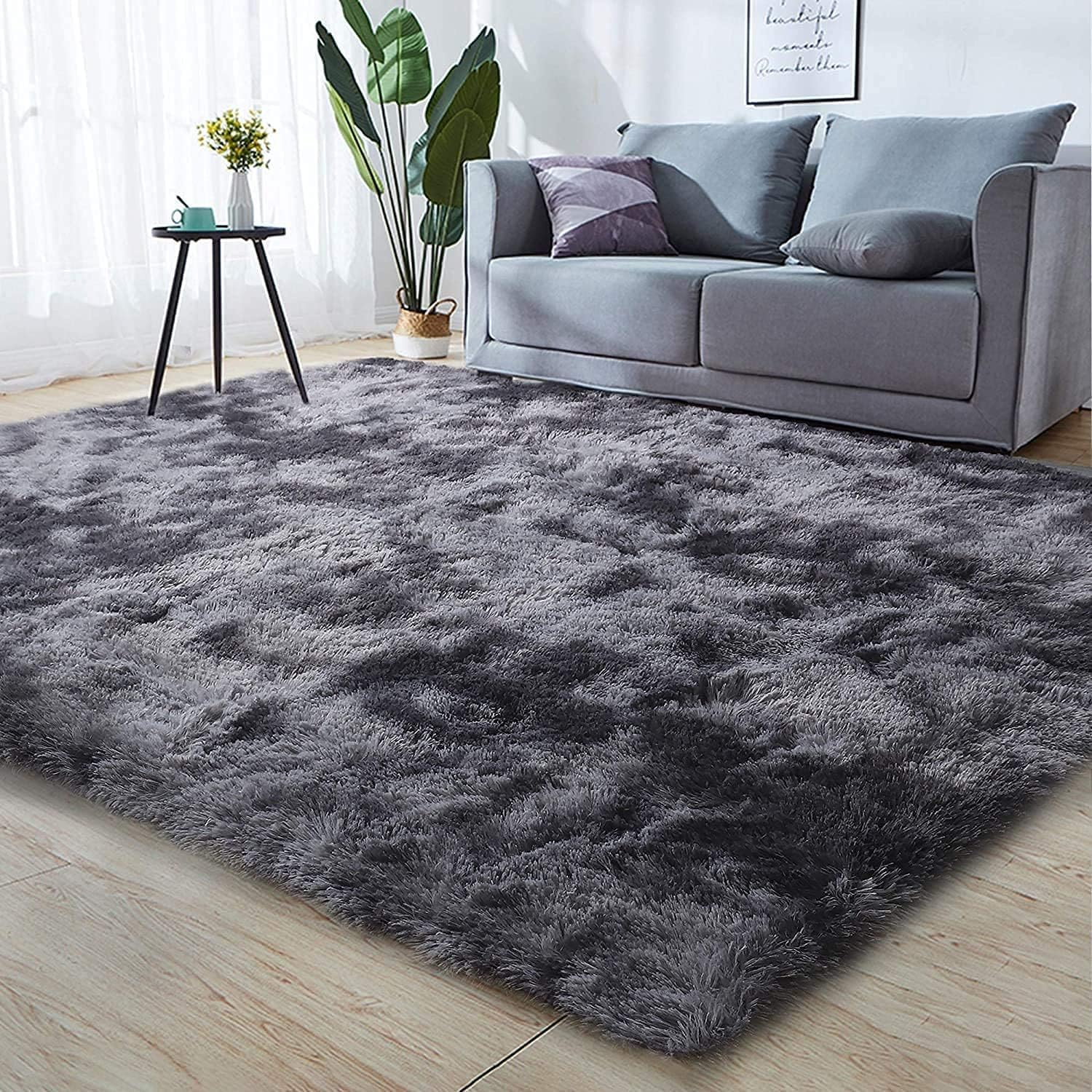 Leesentec Super Soft Indoor Modern Shag Area Silky Smooth Fur Rugs Fluffy Rugs Anti-Skid Shaggy Area Rug Dining Room Home Bedroom Carpet Floor(Black Gray, 200X250Cm) image number 6