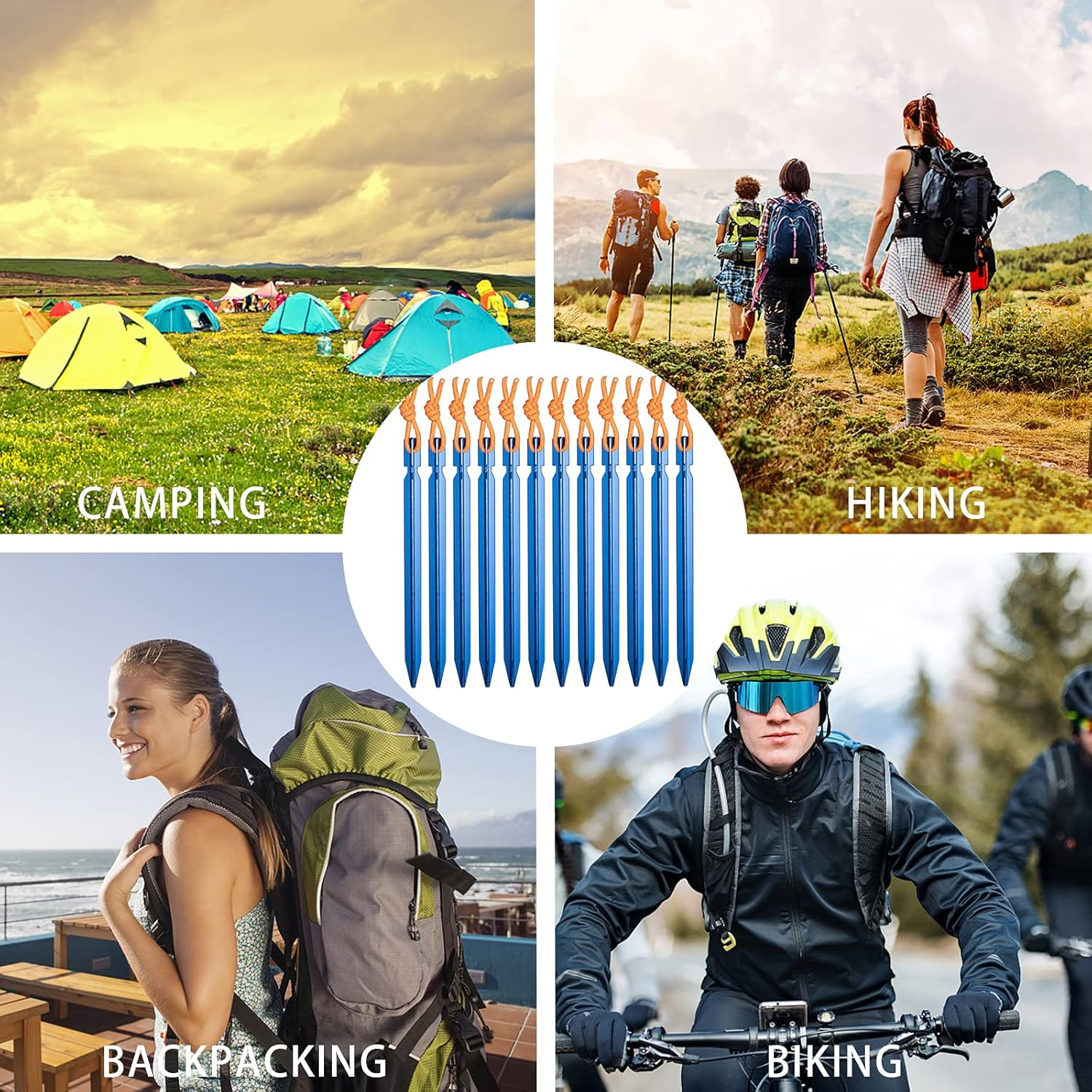 12 Pieces Tent Pegs, Y-Shaped Heavy Duty Tent Pegs Aluminium Alloy Blue Camping Tent Stake Nail with Reflective Rope for Camping, Outdoor, Beach and Hiking image number 2