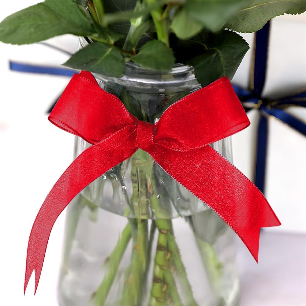 Red Organza Ribbon Thick 25Mm 50 Yards Ribbons for Gift Wrapping Crafting Chiffon Wide Matilda Red Ribbon for Flower Bouquet Bow Hair Birthday Weeding Car Cake Decoration Mothers Day Gift Christmas image number 4