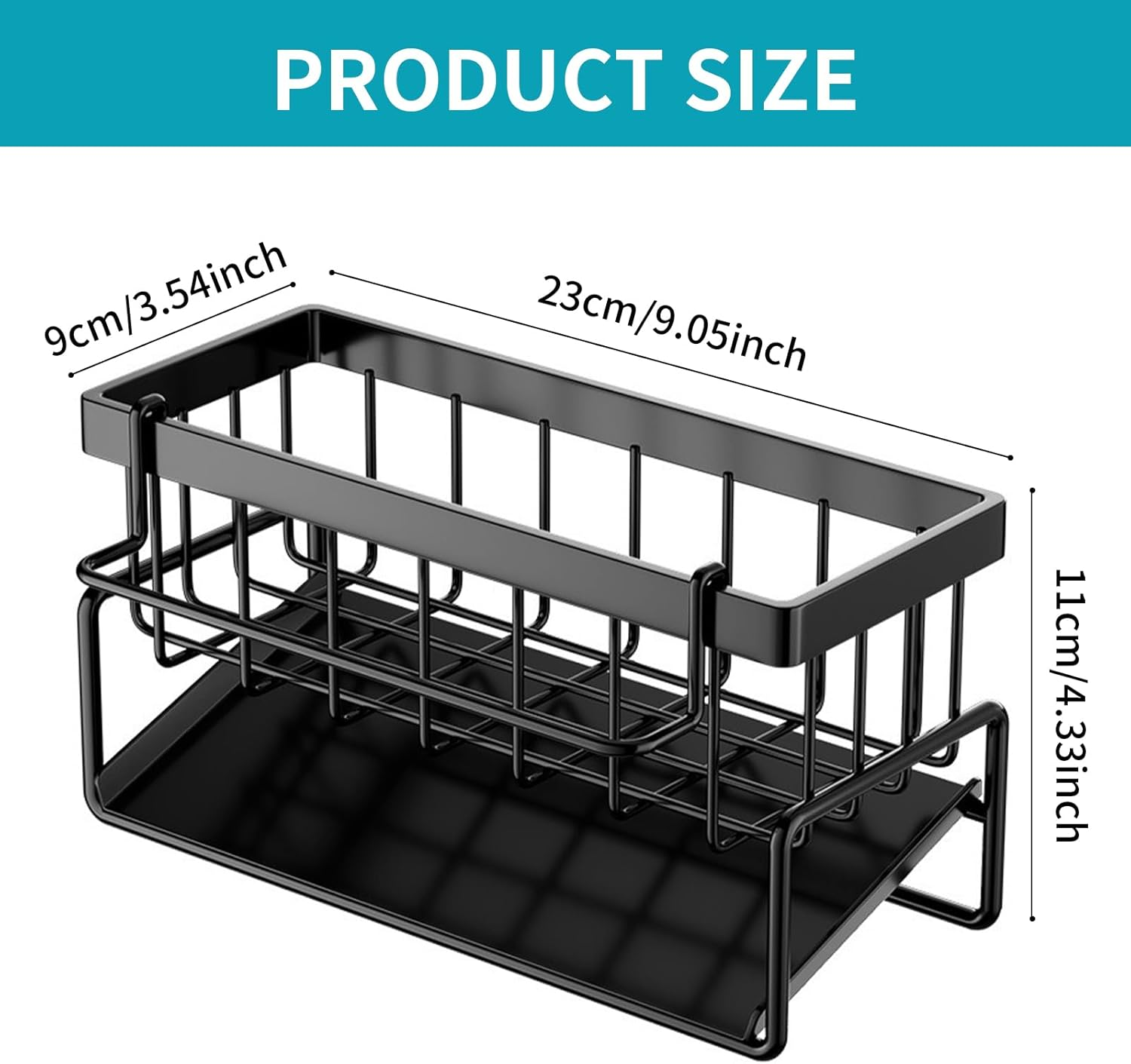 Kitchen Sink Caddy Organiser with Removable Dish Cloth Hanger, Sponge Holder for Kitchen Sink with Self Draining Tray, Stainless Steel Dish Soap Holder image number 3