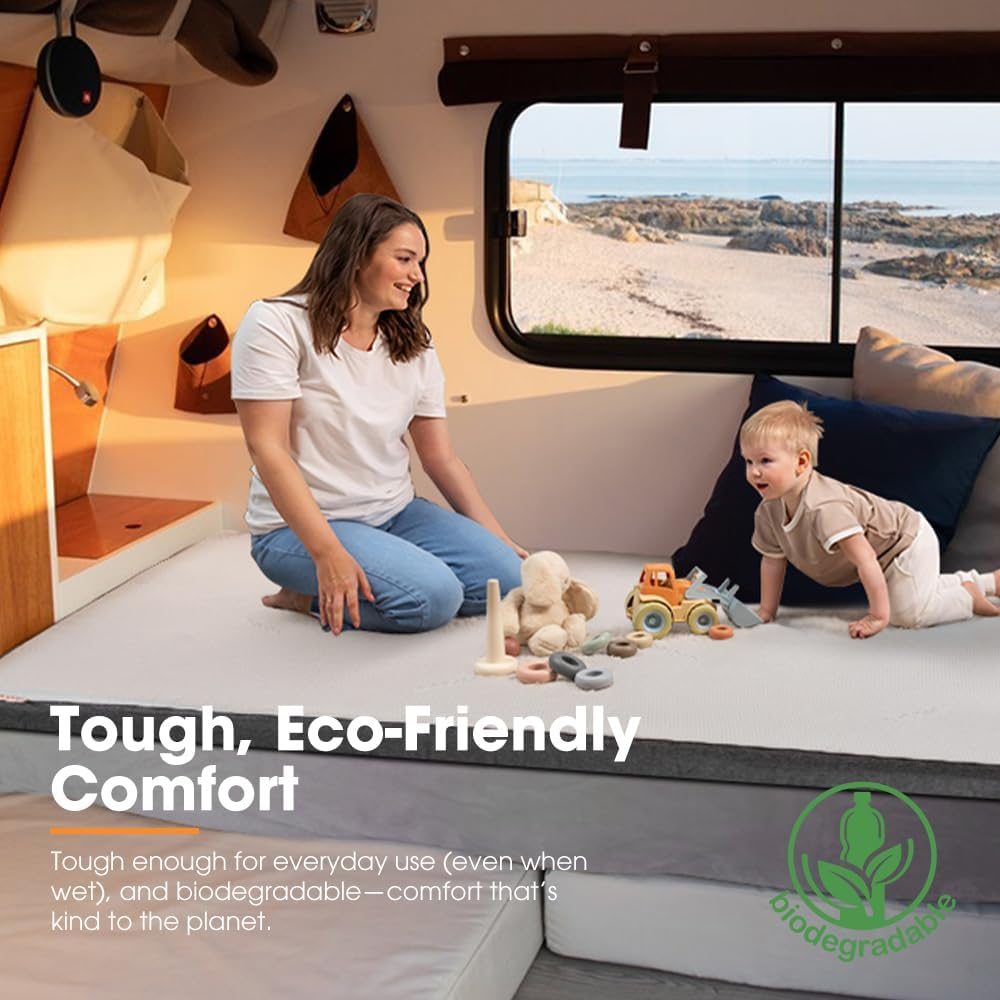 San Hima Camping Foam Mattress Topper Memory Foam 198X145X6CM - Plush 40D Gel-Infused, Lightweight Cool Tencel Cover, Enhances Sleep Comfort, Easy to Pack & Travel, Ideal for Caravan Bed image number 2