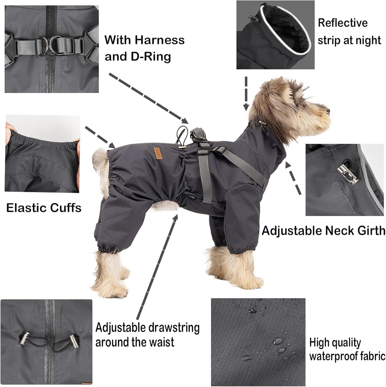 BT Bear Dog Harness Raincoat,Adjustable 4 Legs Dog Jacket with Harness Reflective Jumpsuit Waterproof Coat for Medium Large Dogs,Red 4XL image number 6