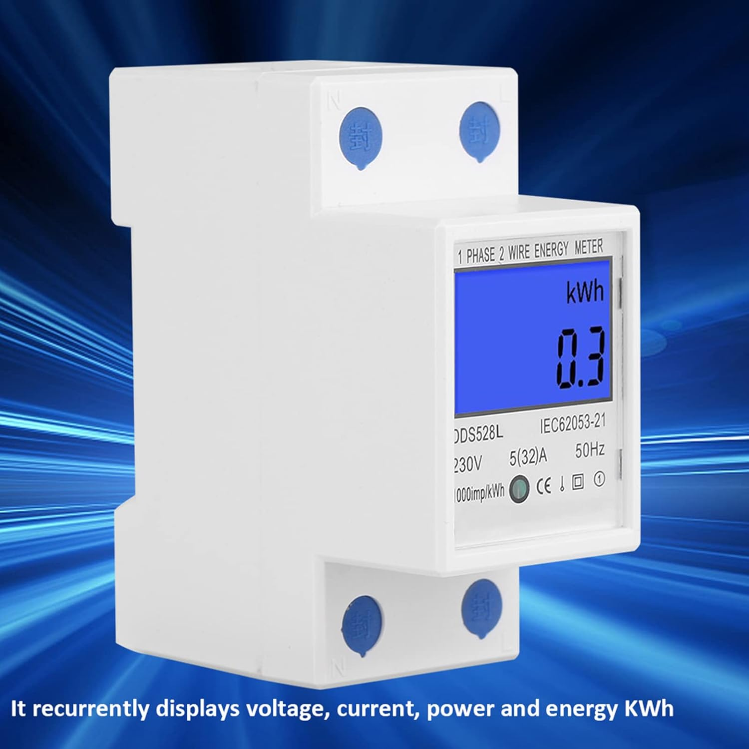 Single Phase DIN Rail Energy Meter, Voltage Current Power and Kwh Meter, LCD Display Electricity Anti-Stealing 5-32A image number 6
