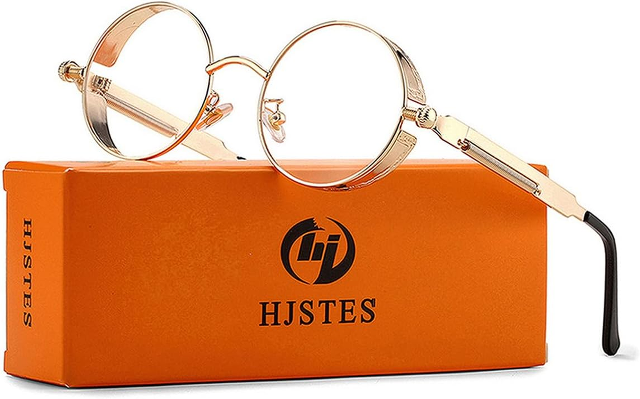 HJSTES Vintage round Steampunk Sunglasses for Women Men Circle Gothic Glasses Retro Metal Frame