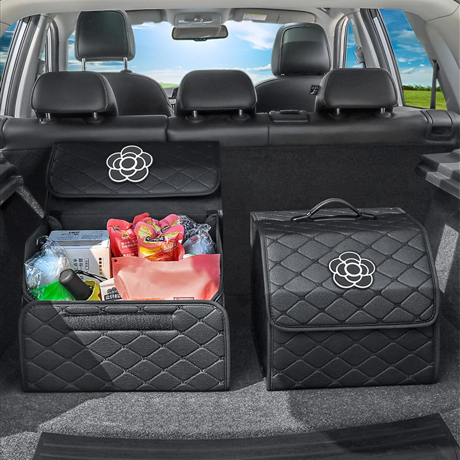 Car Trunk Organizer with Handle, Leather Multipurpose Car Cargo Boot Organiser, Collapsible Storage Box for Suvs & Sedans, Car Boot Tidy Organization for Car Accessories (Black-M) - Black-S image number 6