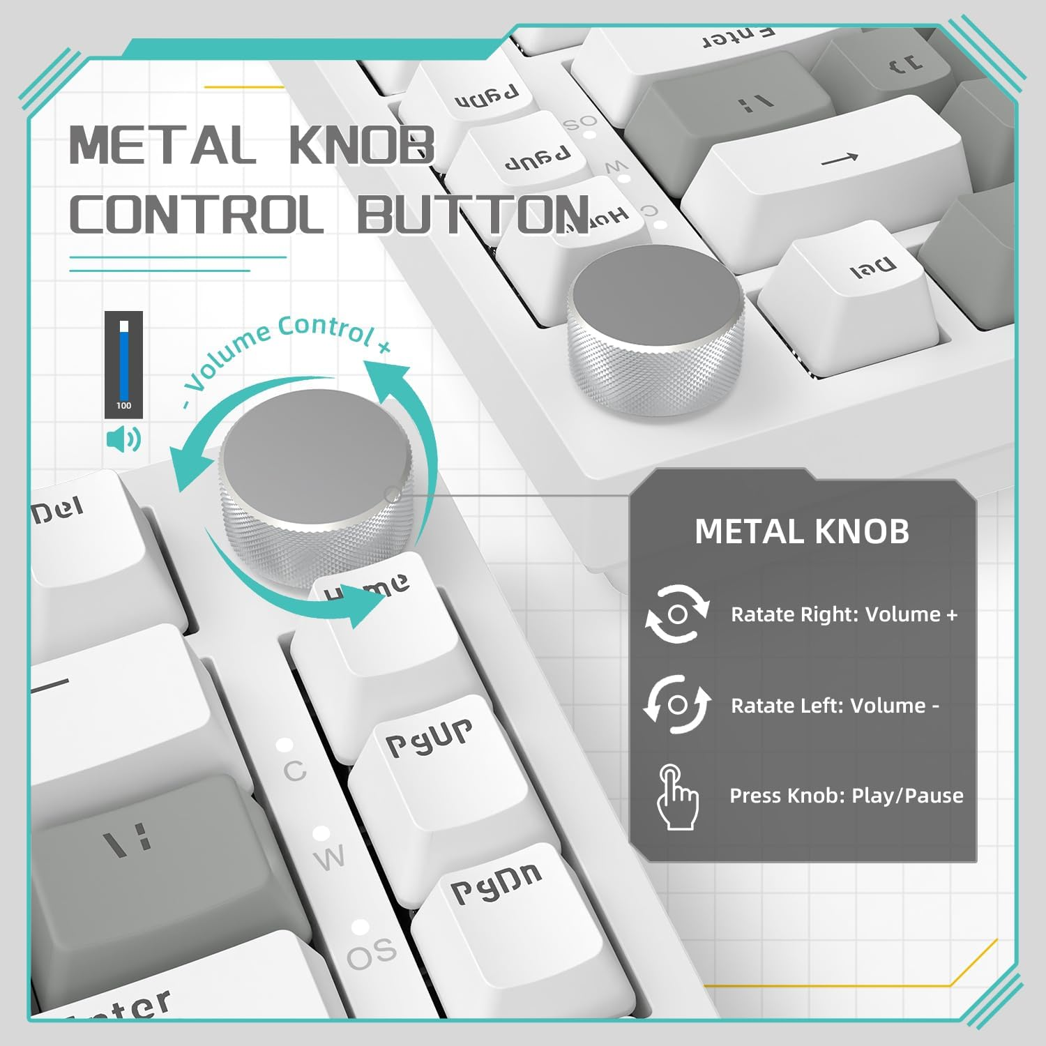 A.JAZZ X Attack Shark AK820 75% Wired Mechanical Gaming Keyboard,Custom Keyboard,Hot Swappable,Upgraded Gasket Noise Absorbing Foams,Cnc Knob,White LED Backlit,Nkro,Hp Switch for Pc/Win/Mac(Grey) image number 6