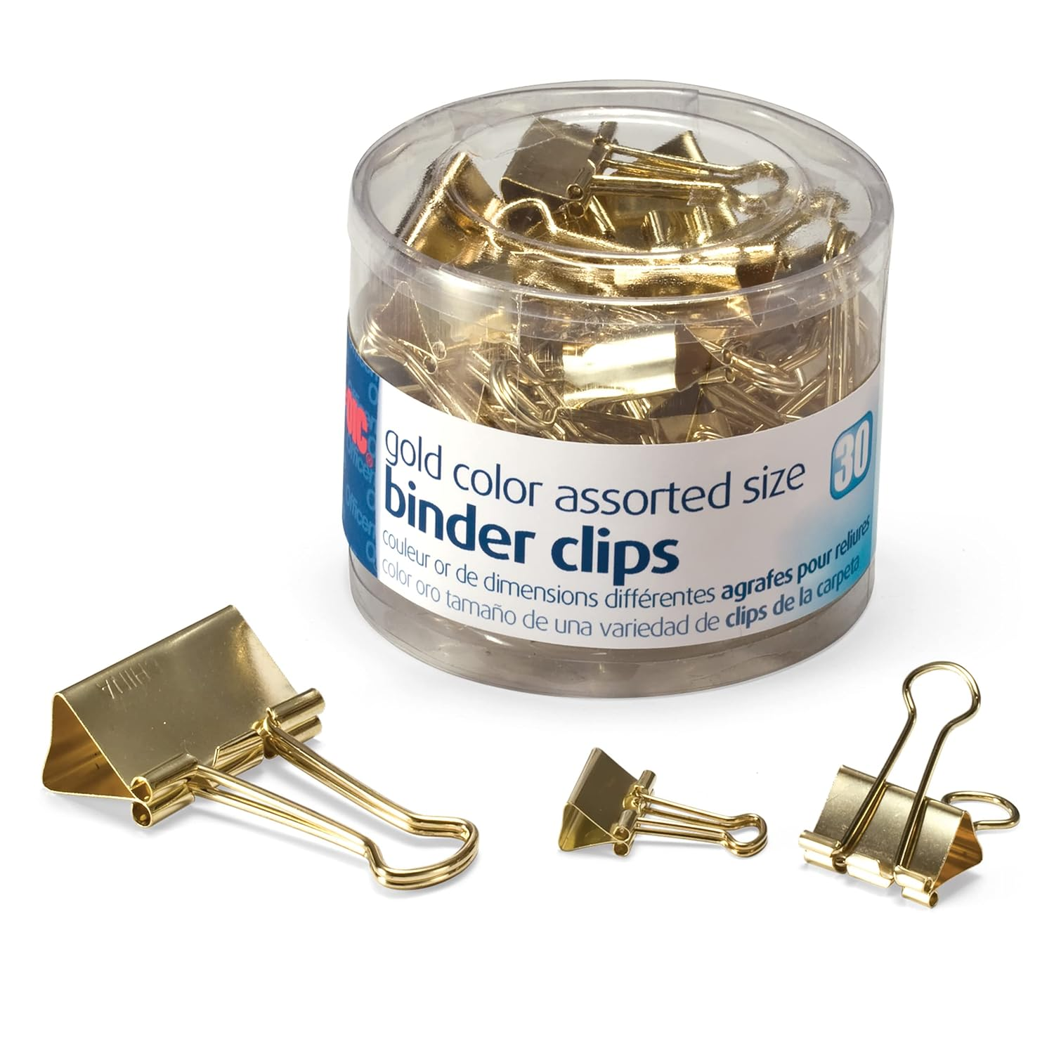 Officemate Binder Clips, Gold, Assorted Sizes, 30 Clips in Tub (31022) image number 5
