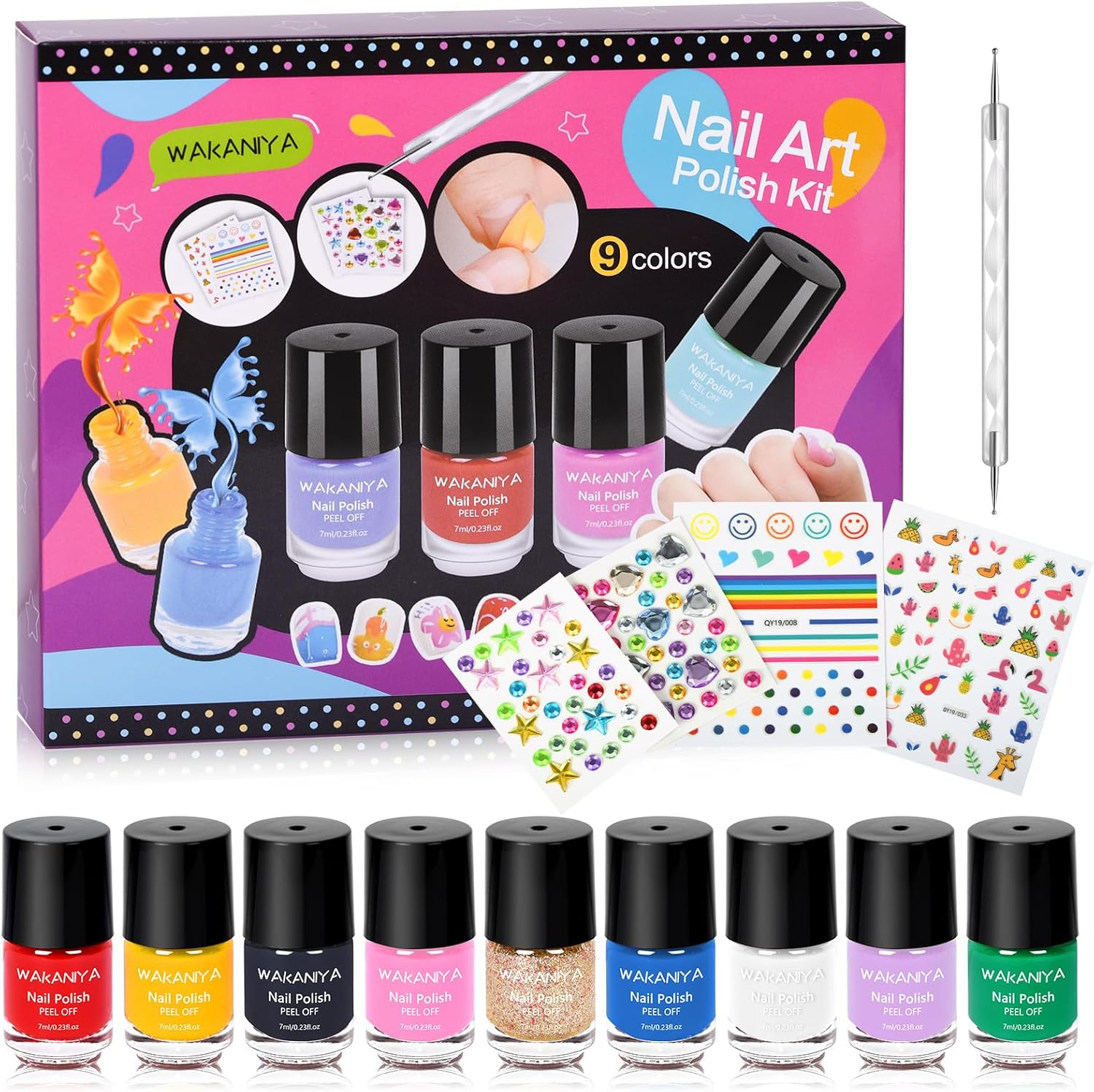 Kids Nail Polish - Quick Dry Mini Nail Polish Set for Girls with Gems Stickers image number 2