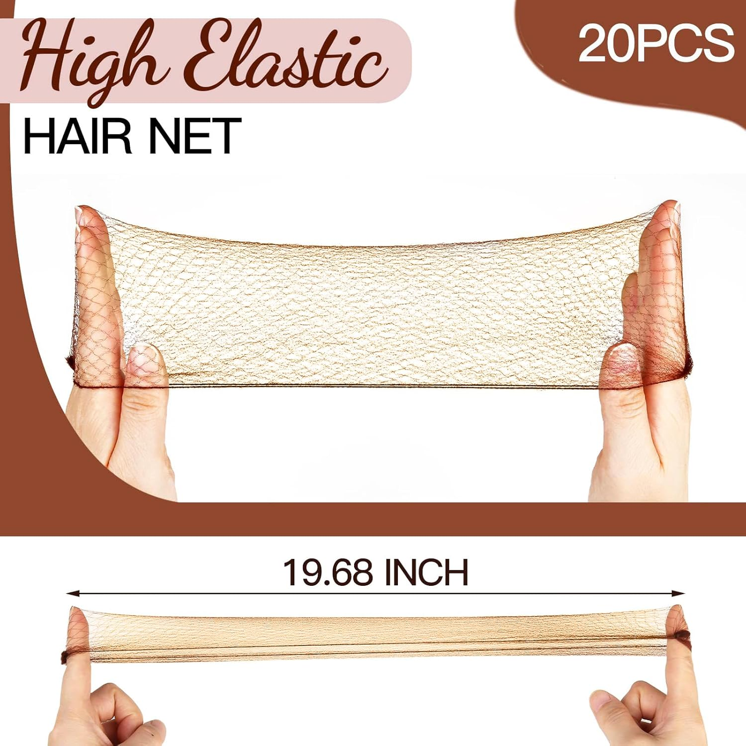 Pack of 20 Invisible Hair Nets with 40 Hair Pins, Invisible Elastic Hair Nets, Hair Net for Bun for Women, Girls, Ballet Dancer, Nurse (Brown) image number 1
