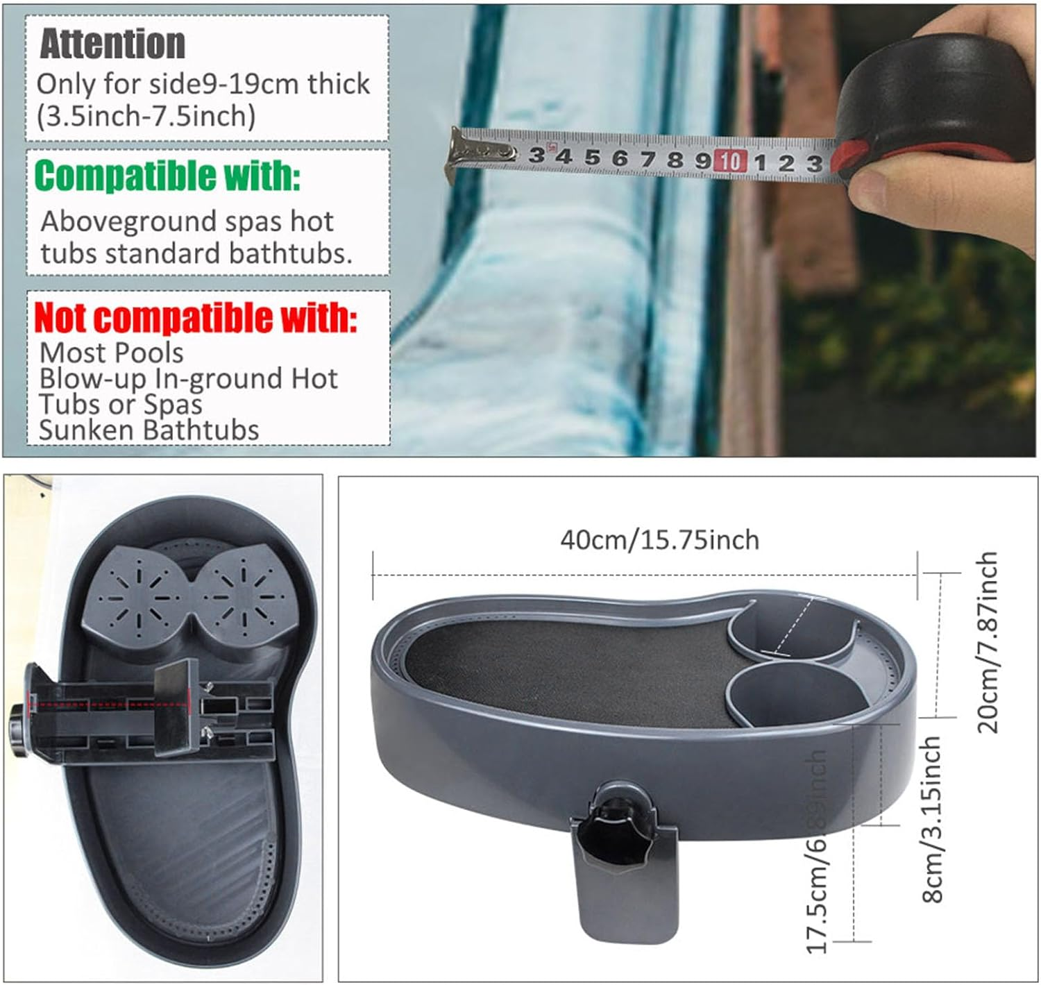 Hot Tub Table Tray, Adjustable Nonslip Hot Tub Tray Table Drink Caddy with Drink Holders, Inflatable Spa Pool Bathtub Hot Tub Table Tray, Adjustable Hot Tub Accessories Side Table image number 1